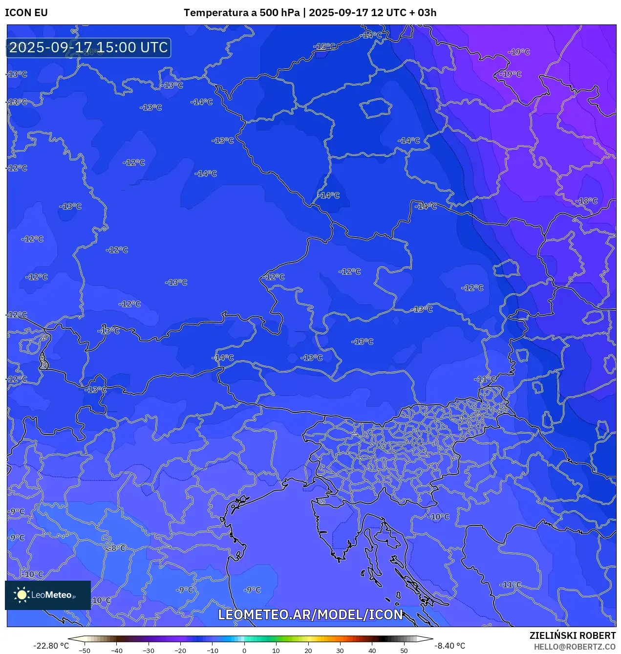 ICON model - Austria, Temperatura a 500 hPa
