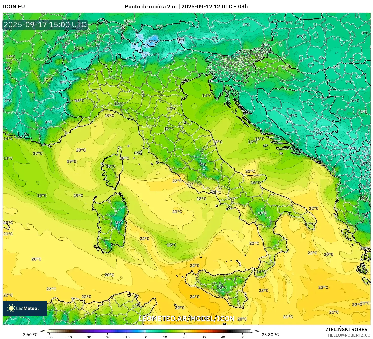 ICON model - Italia, Punto de rocío a 2 m