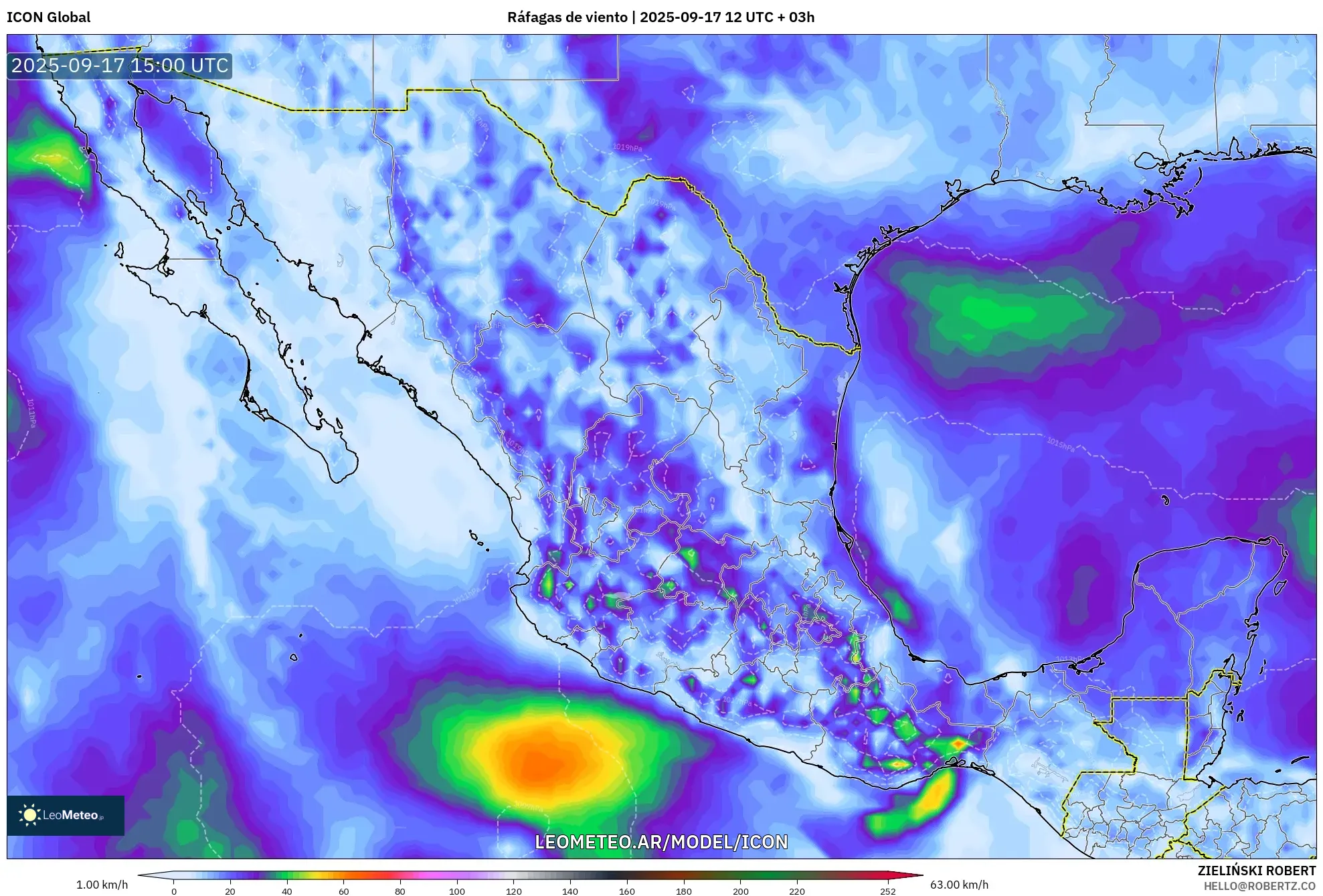 ICON model - México, Ráfagas de viento