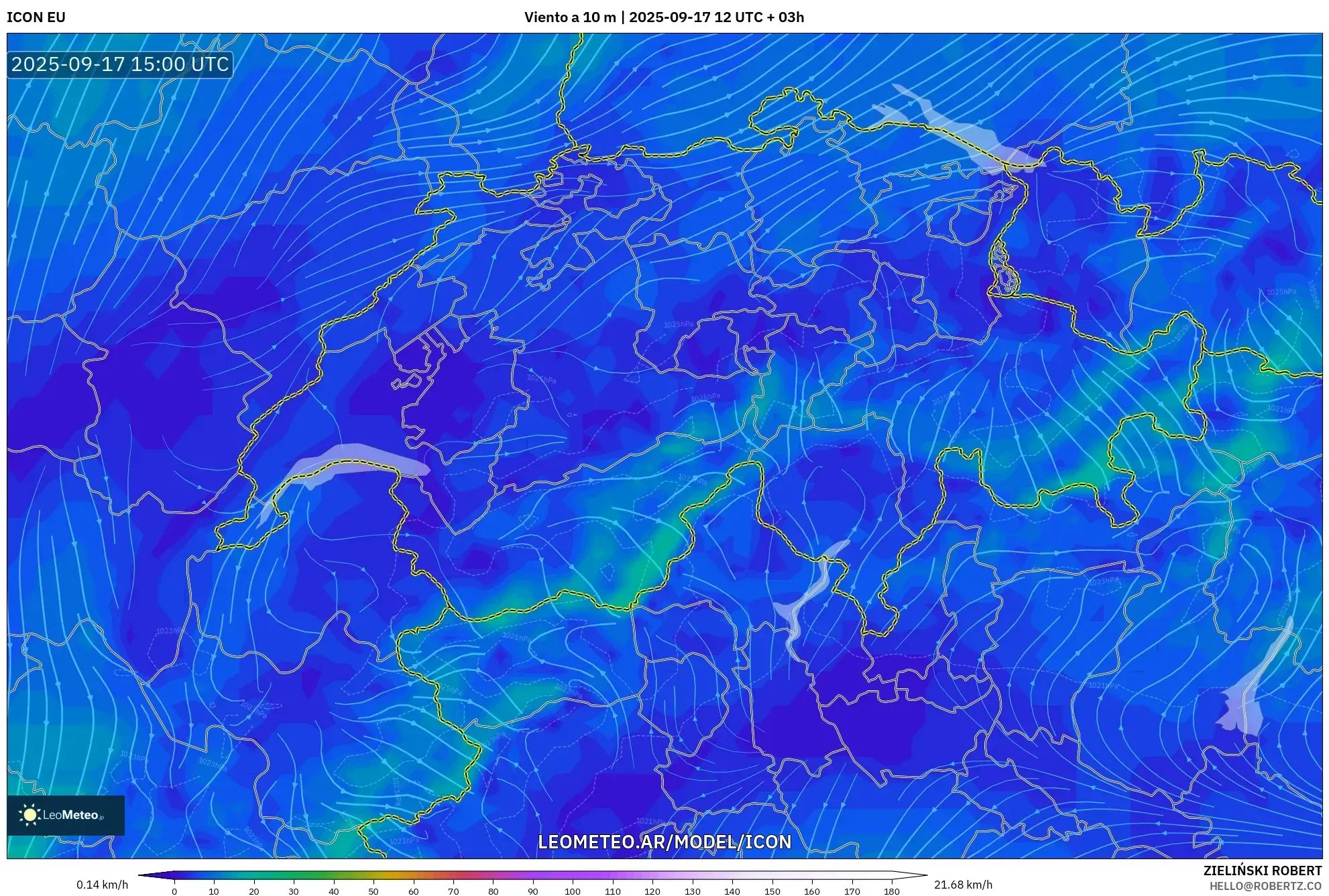 ICON model - Suiza, Viento a 10 m