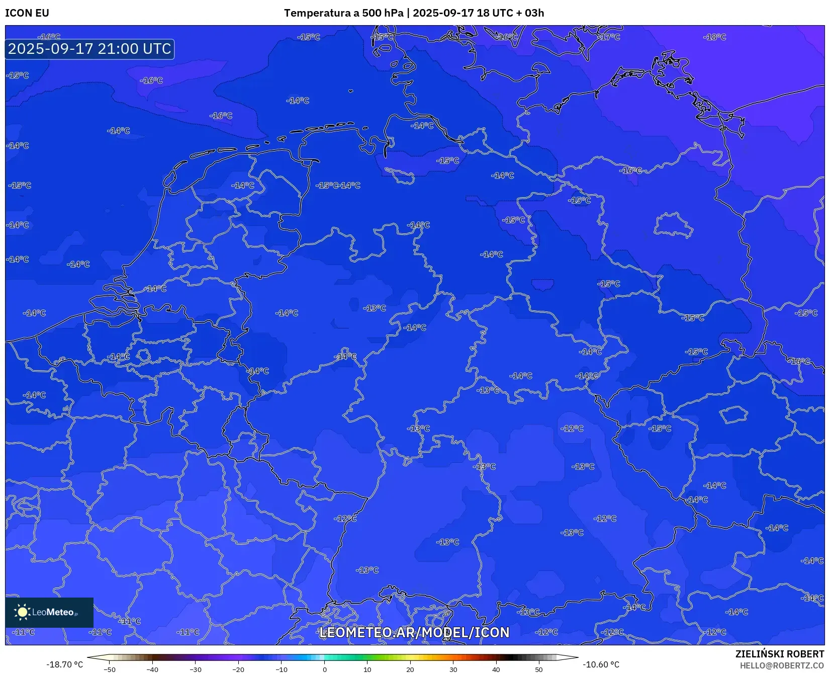 ICON model - Alemania, Temperatura a 500 hPa