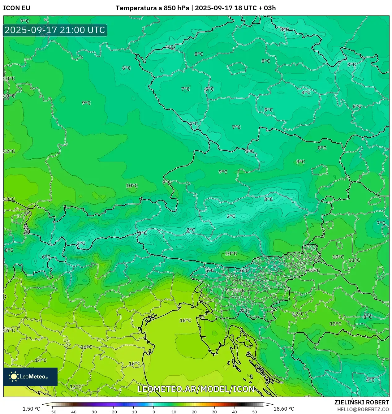 ICON model - Austria, Temperatura a 850 hPa
