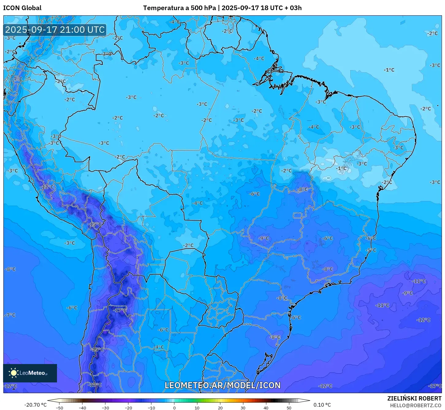 ICON model - Brasil, Temperatura a 500 hPa