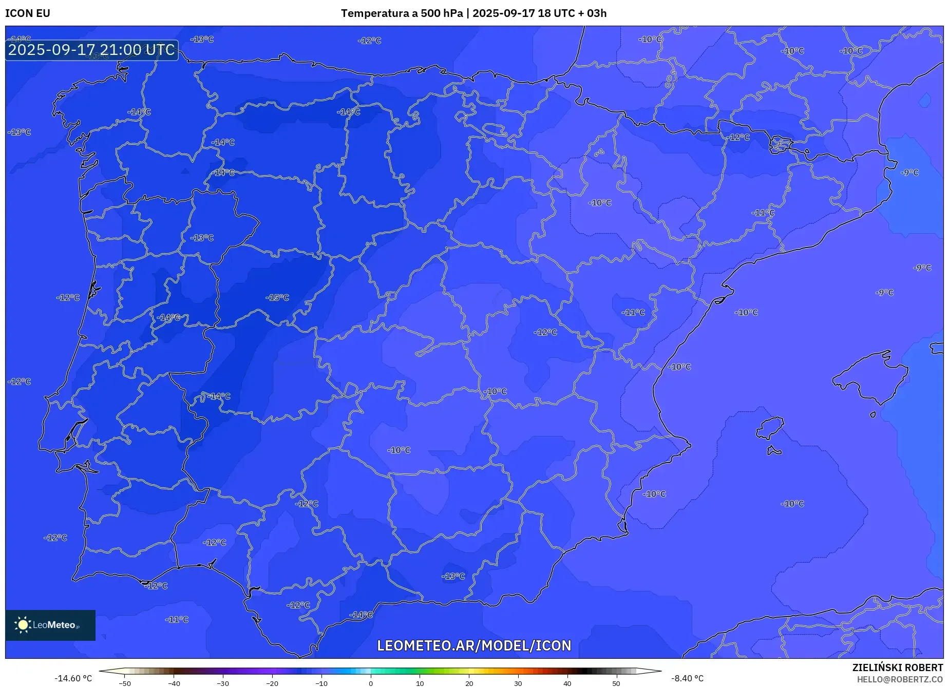 ICON model - España, Temperatura a 500 hPa ICON model - España, Temperatura a 500 hPa