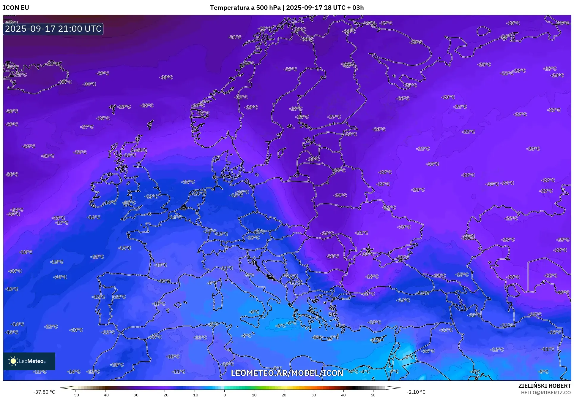 ICON model - Europa, Temperatura a 500 hPa