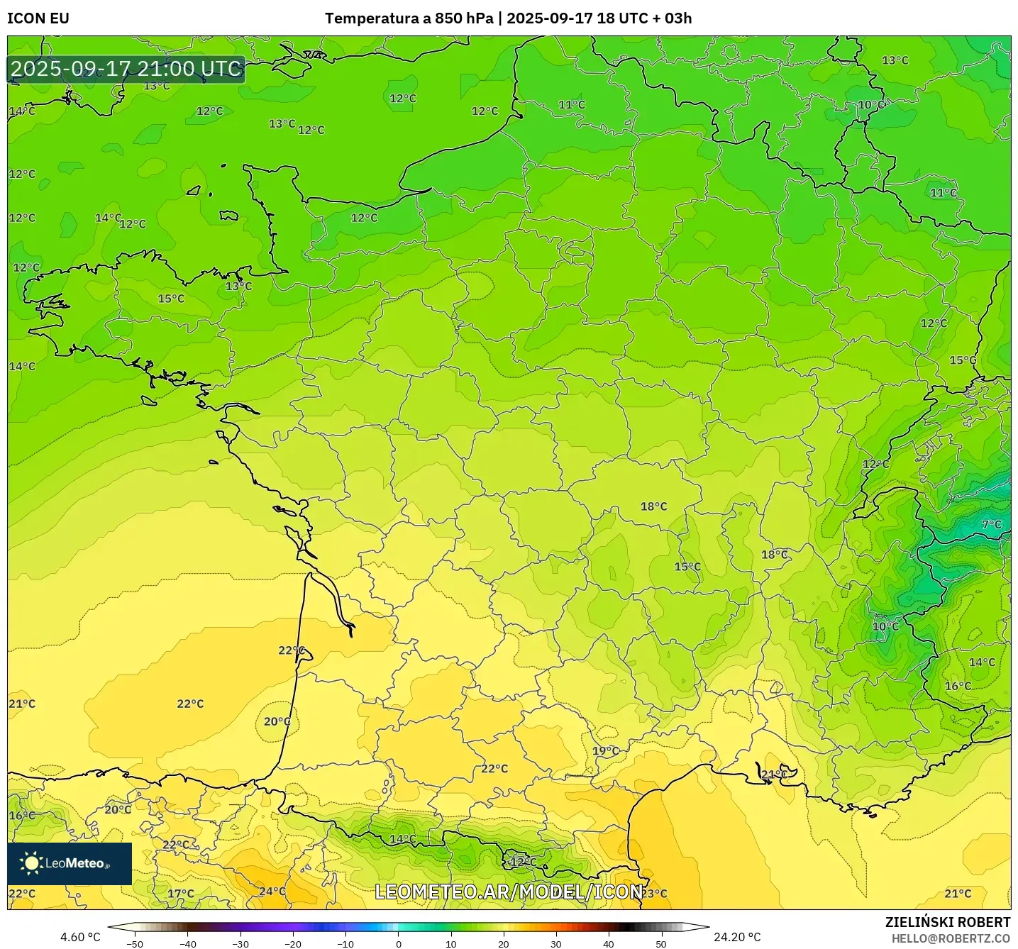 ICON model - Francia, Temperatura a 850 hPa