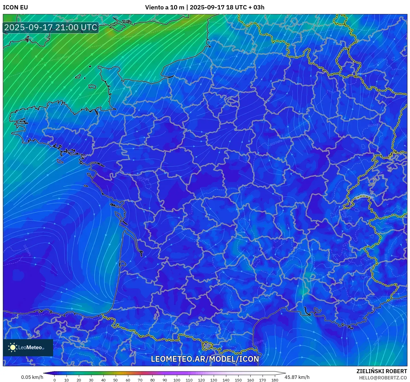 ICON model - Francia, Viento a 10 m