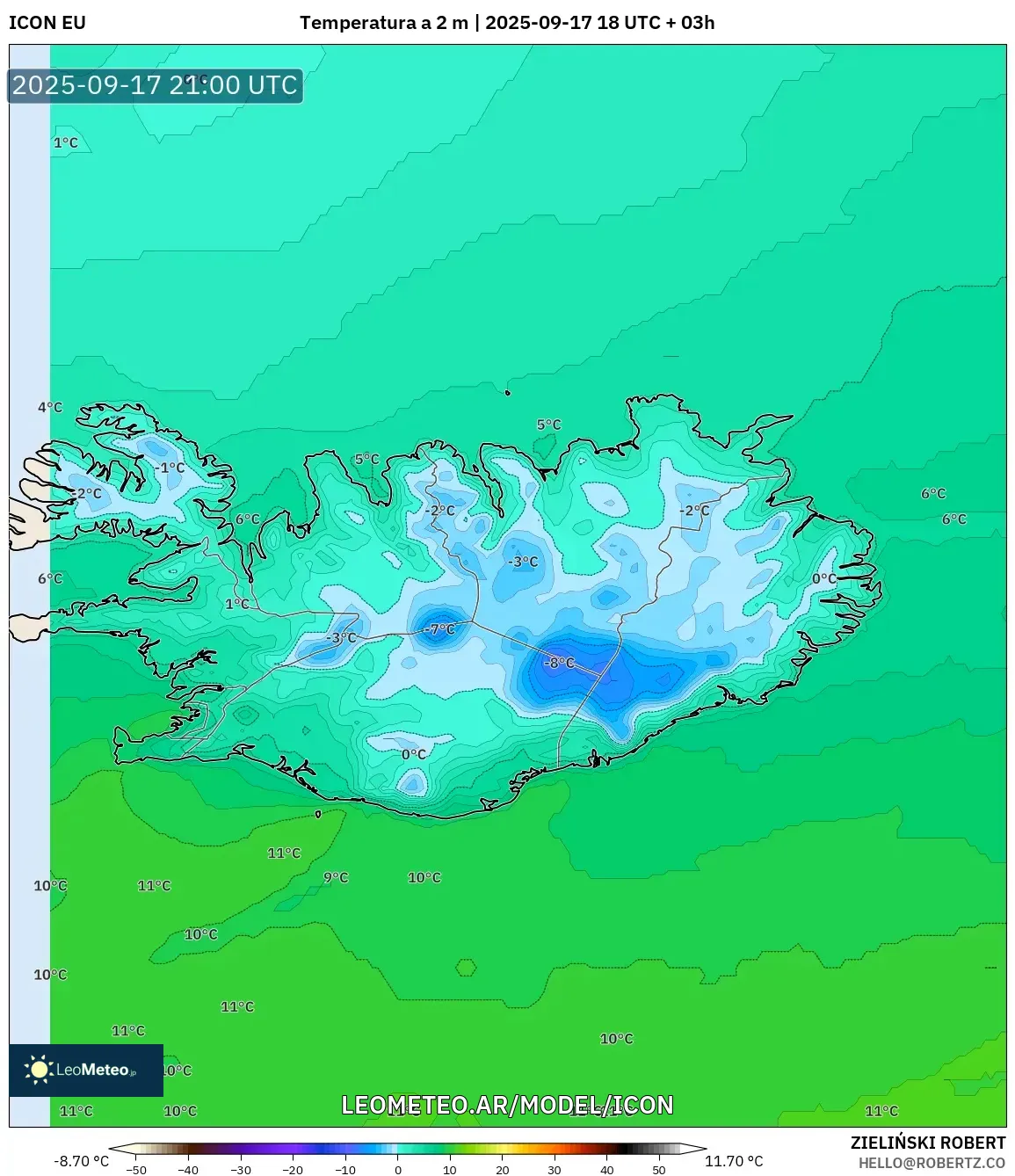 ICON model - Islandia, Temperatura a 2 m