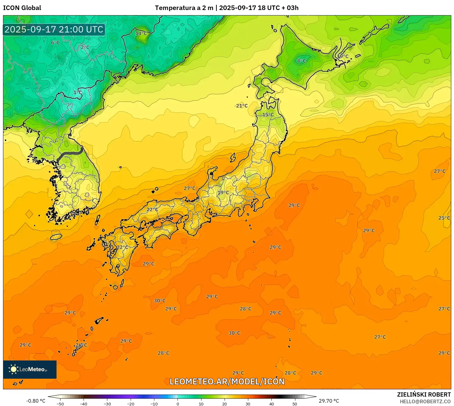 ICON model - Japón, Temperatura a 2 m