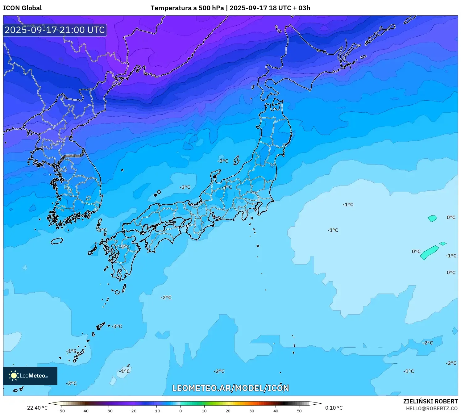 ICON model - Japón, Temperatura a 500 hPa