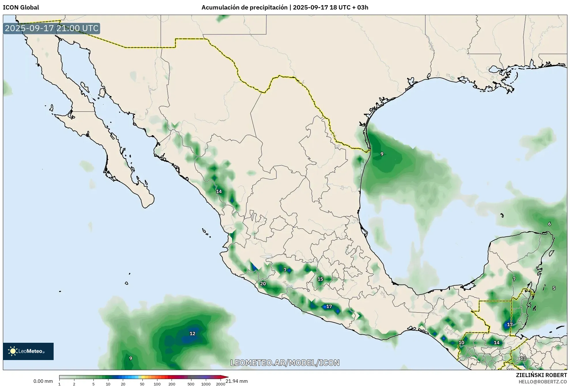 ICON model - México, Acumulación de precipitación ICON model - México, Acumulación de precipitación