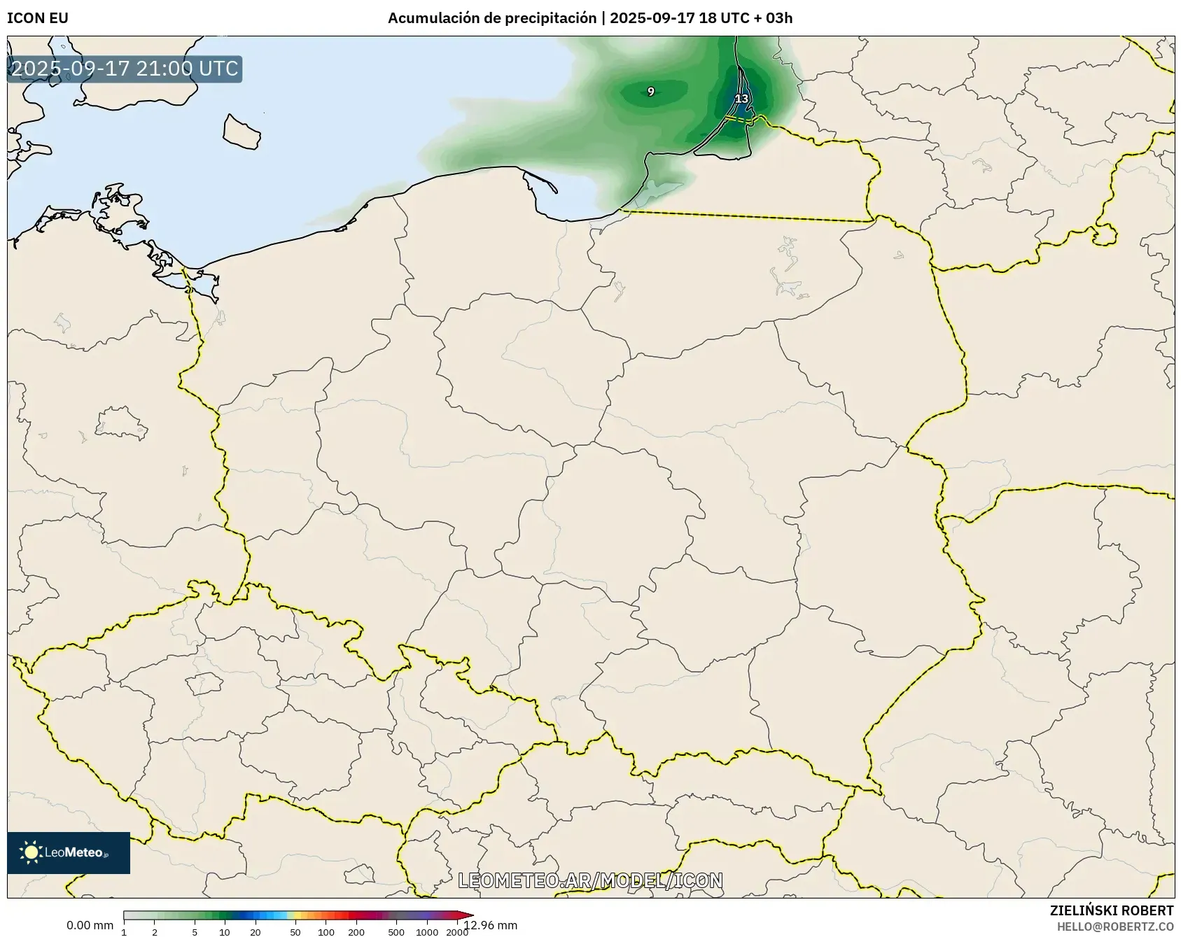 ICON model - Polonia, Acumulación de precipitación