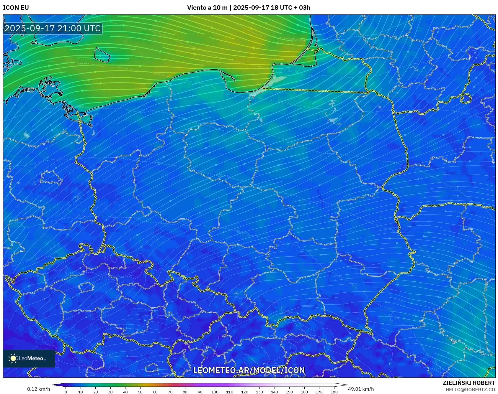 ICON model - Polonia, Viento a 10 m