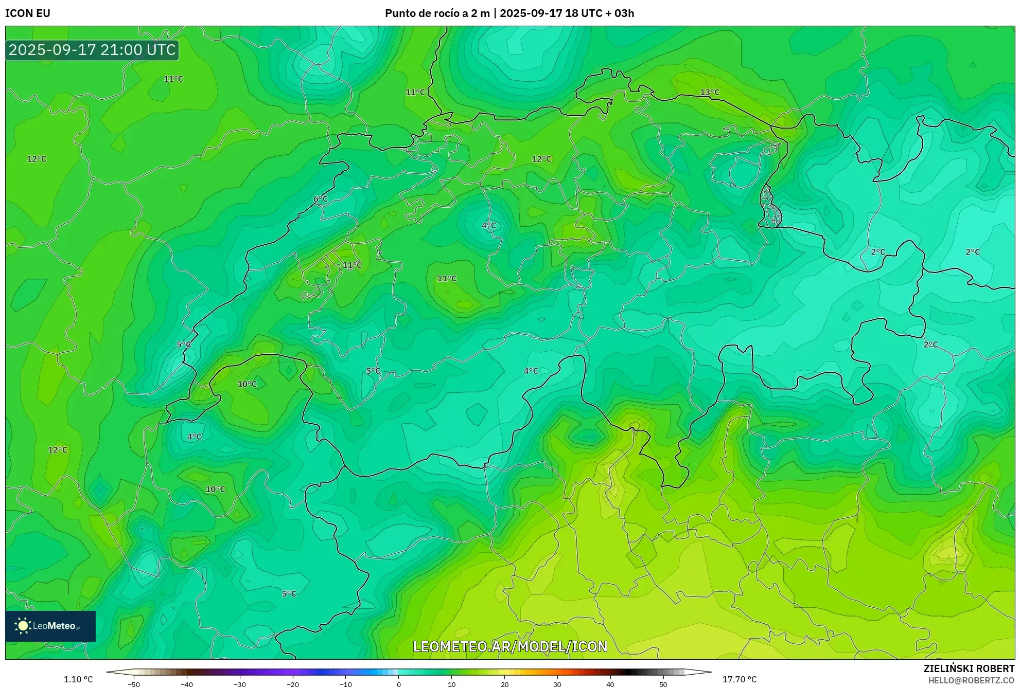 ICON model - Suiza, Punto de rocío a 2 m