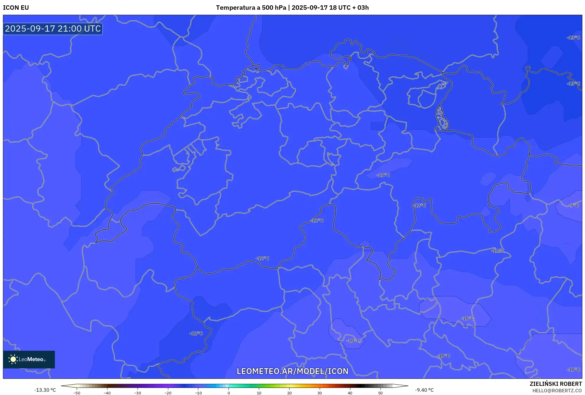 ICON model - Suiza, Temperatura a 500 hPa