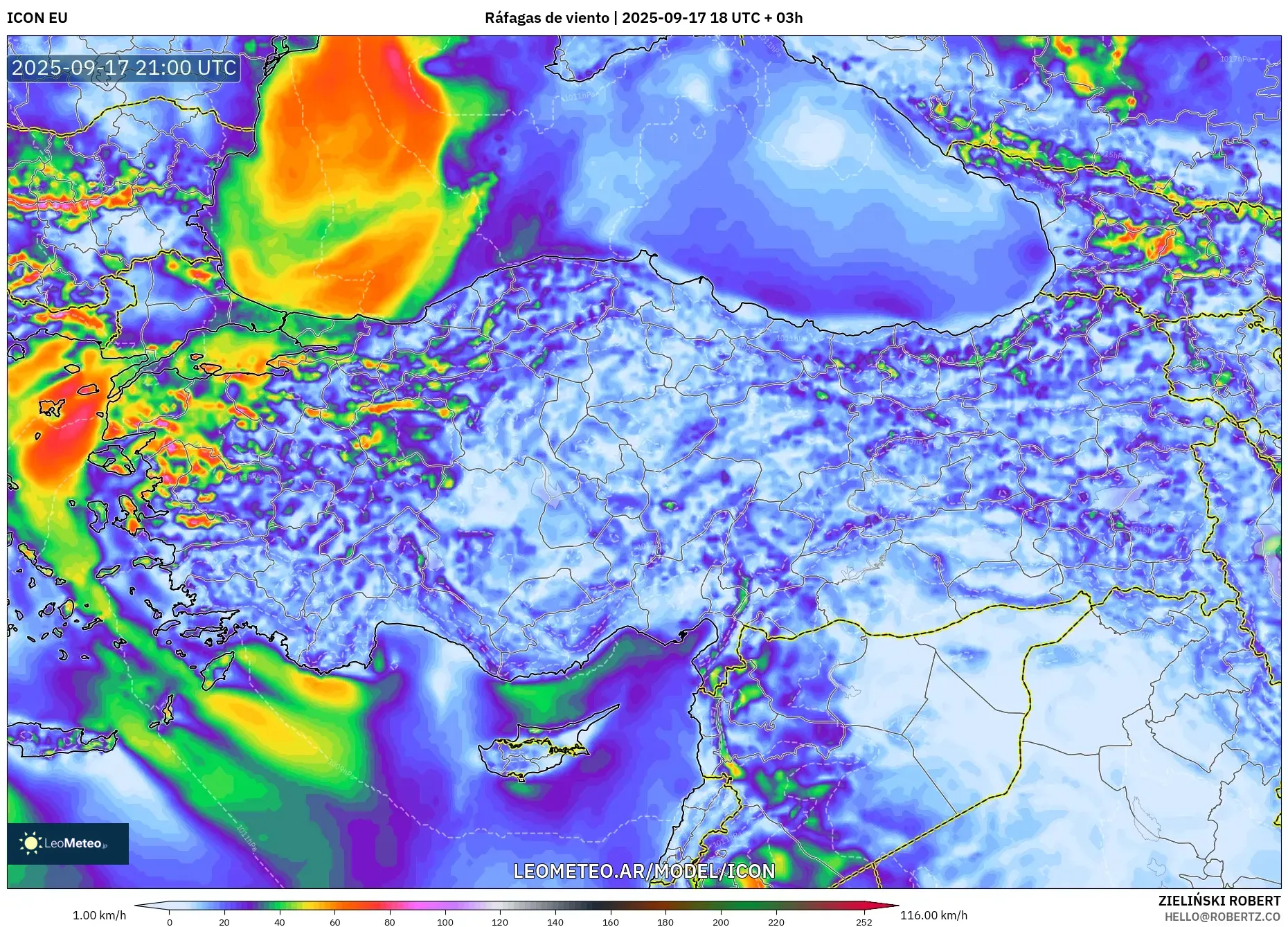 ICON model - Turquía, Ráfagas de viento