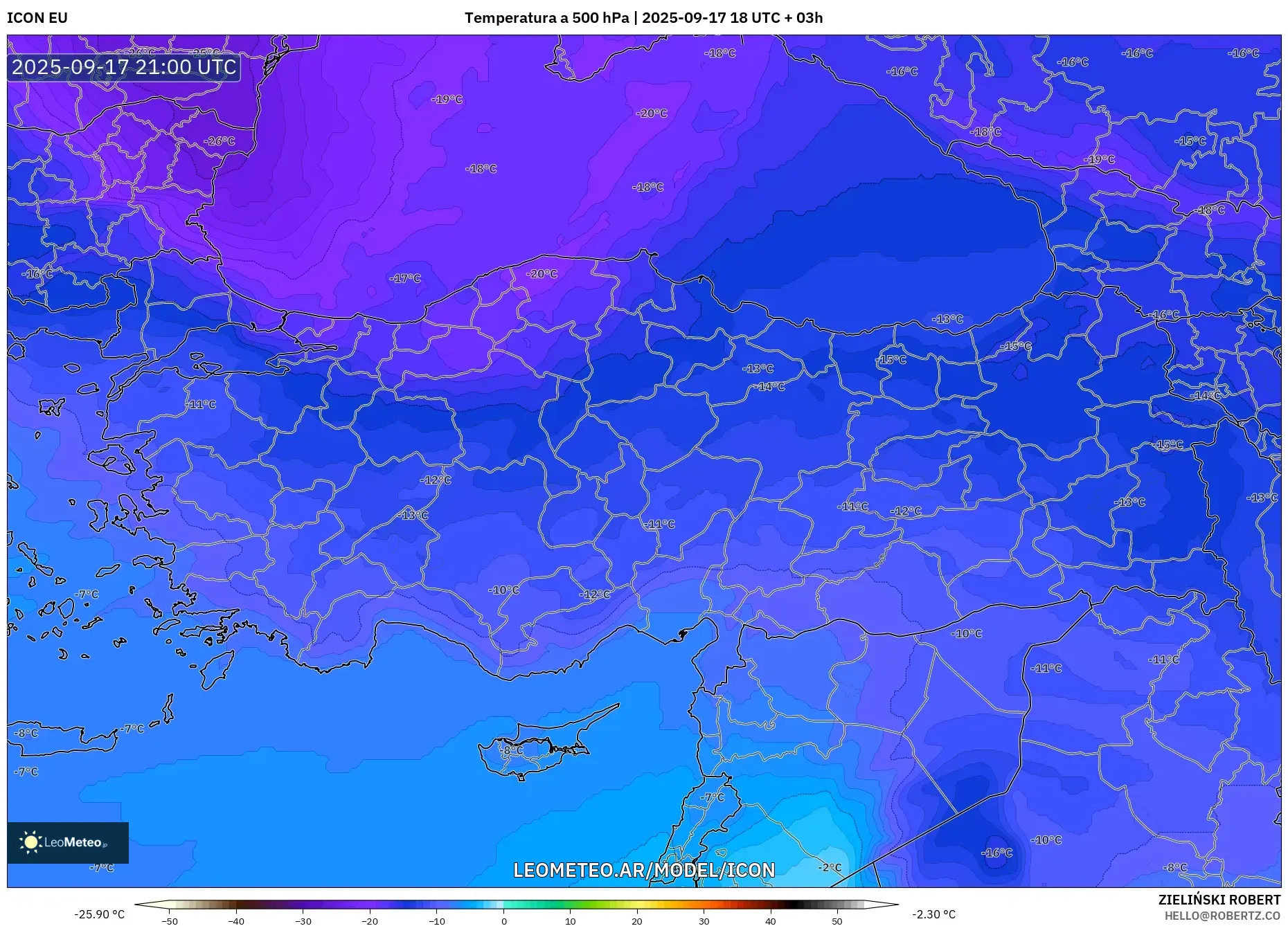 ICON model - Turquía, Temperatura a 500 hPa