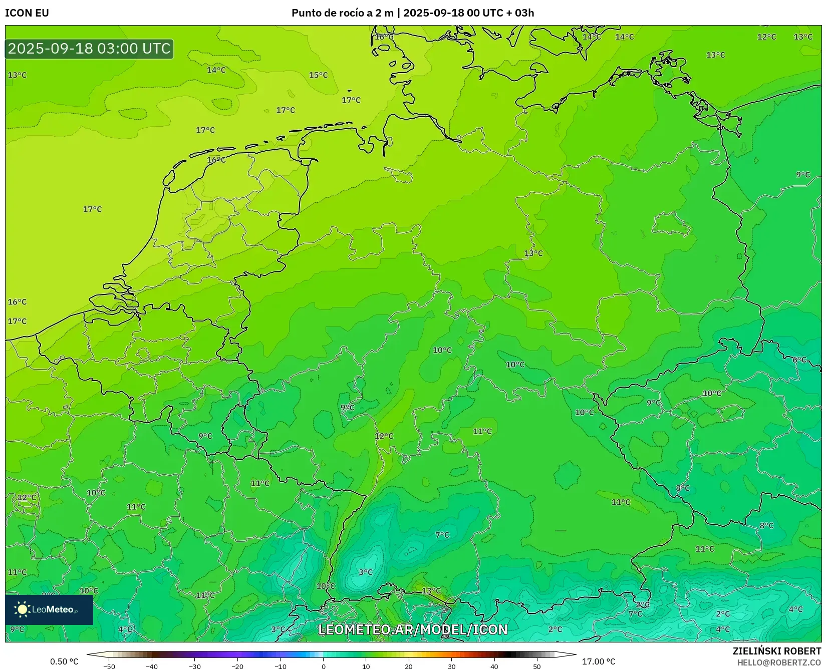 ICON model - Alemania, Punto de rocío a 2 m