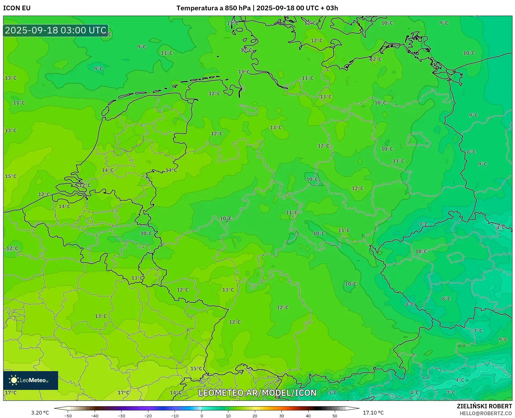 ICON model - Alemania, Temperatura a 850 hPa