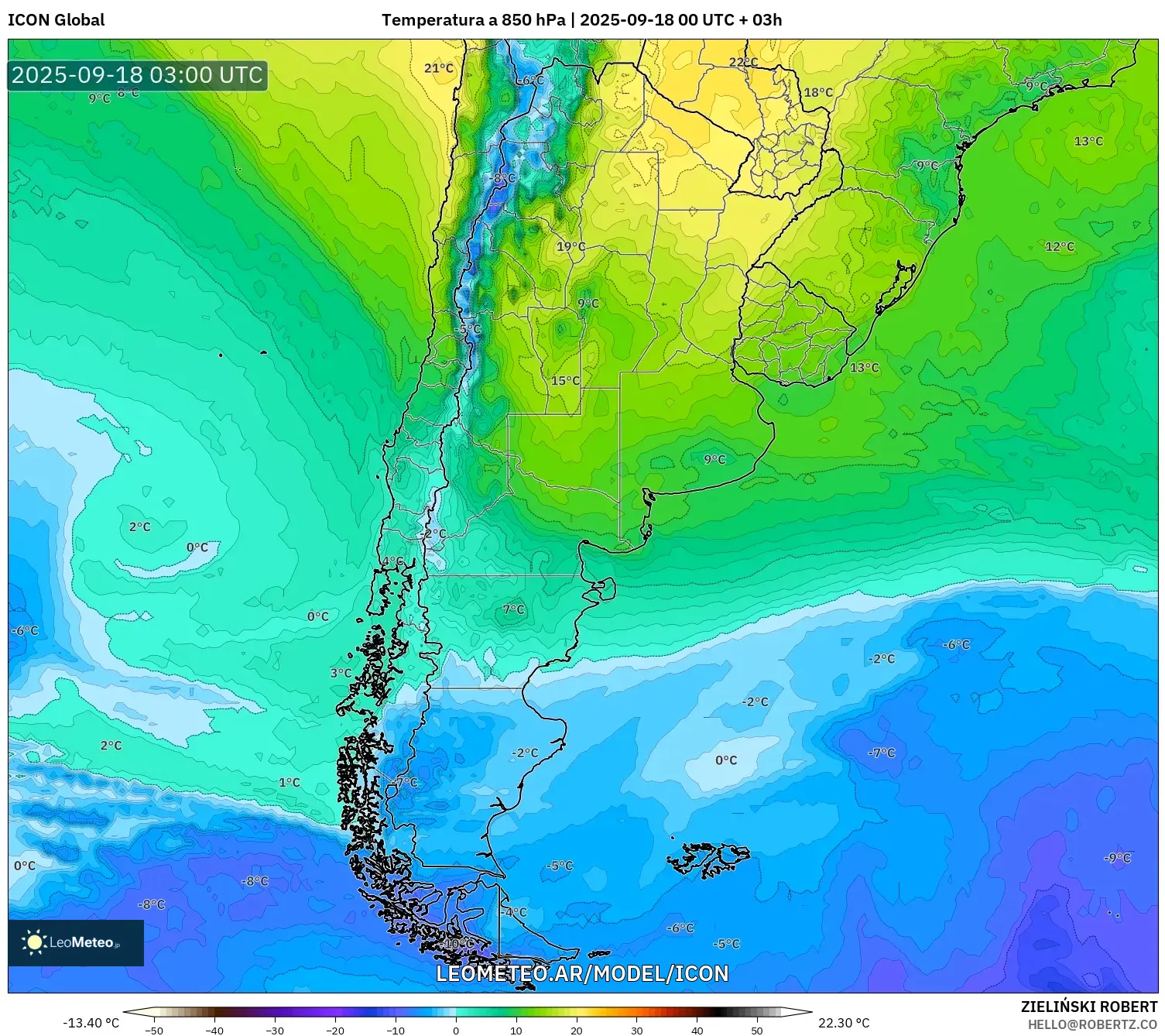 ICON model - Argentina, Temperatura a 850 hPa