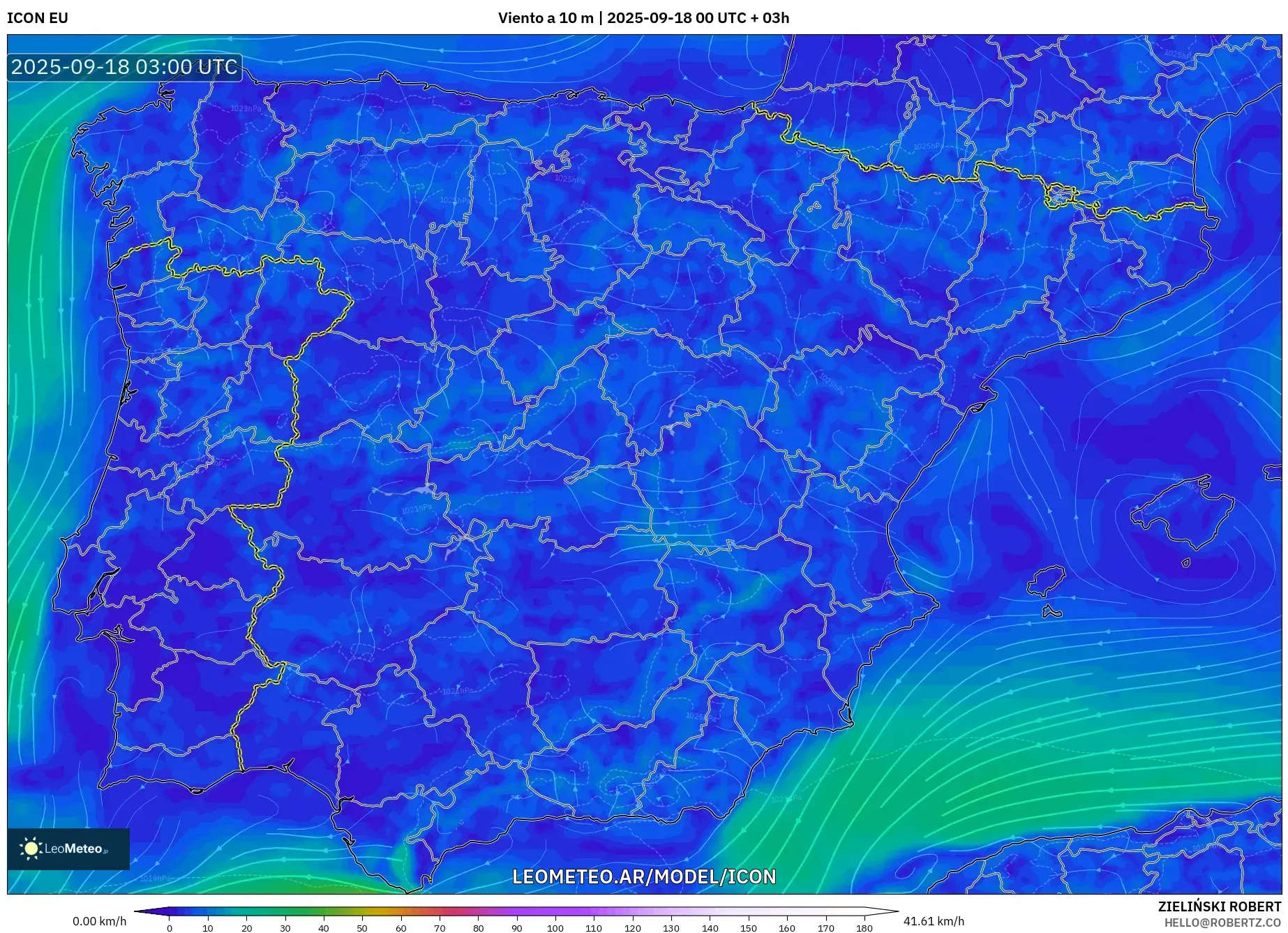 ICON model - España, Viento a 10 m