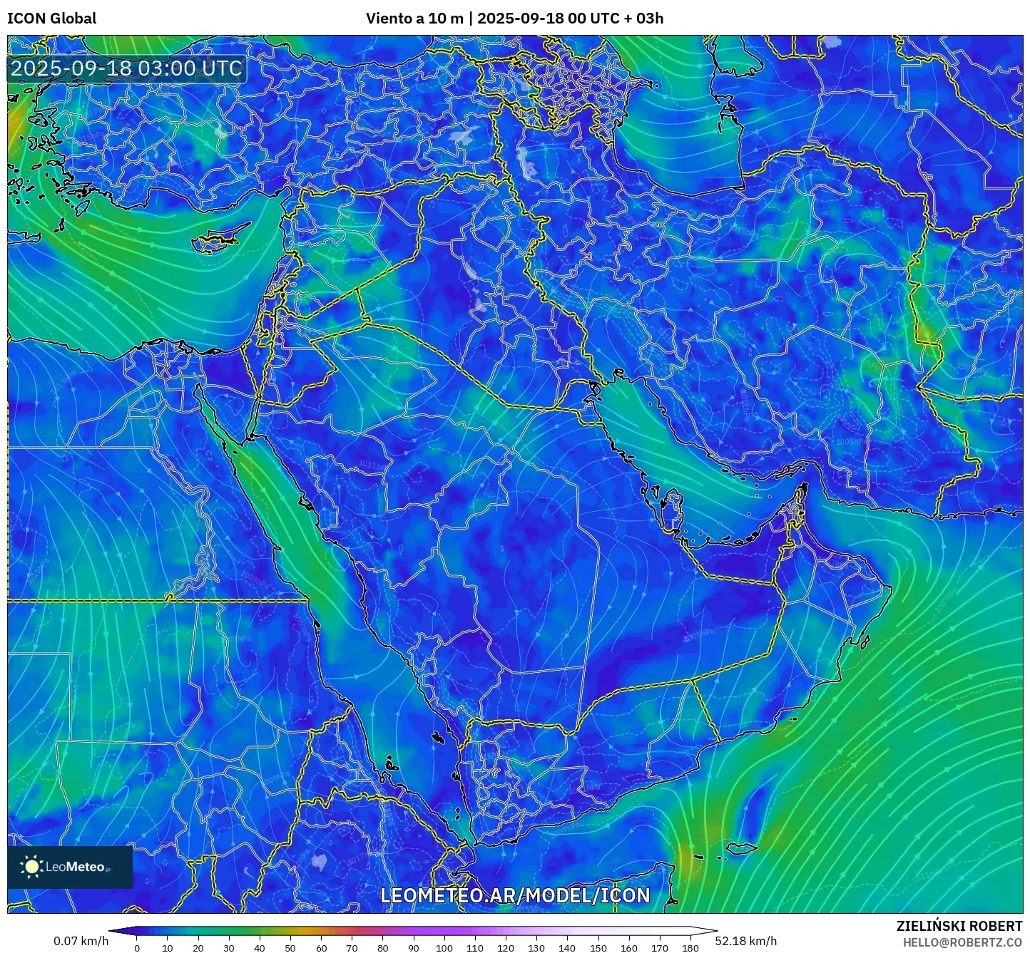 ICON model - Oriente Medio, Viento a 10 m