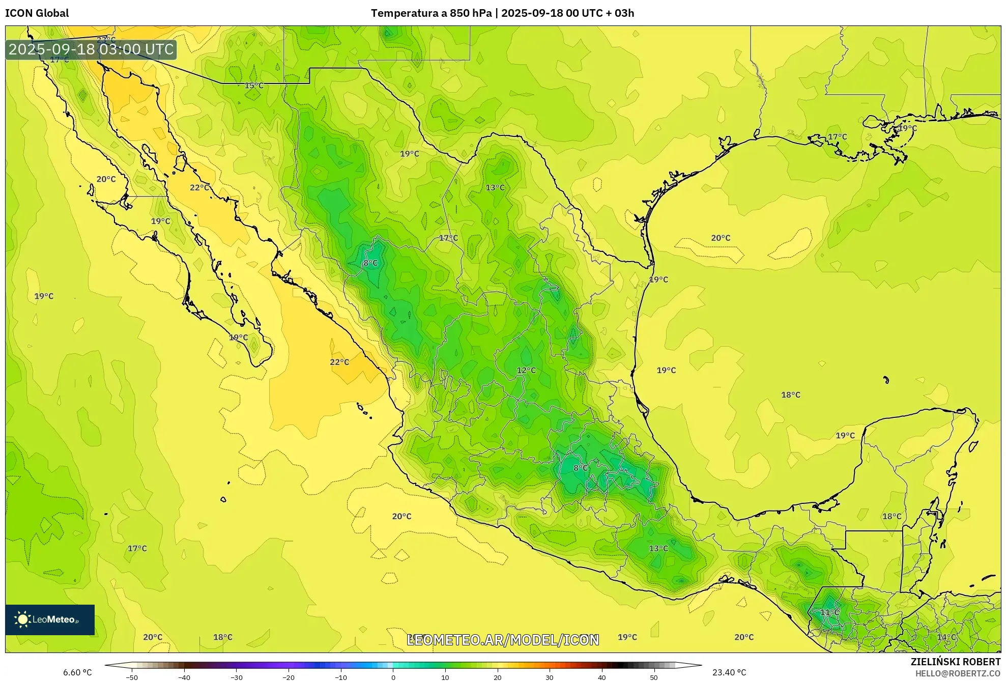 ICON model - México, Temperatura a 850 hPa