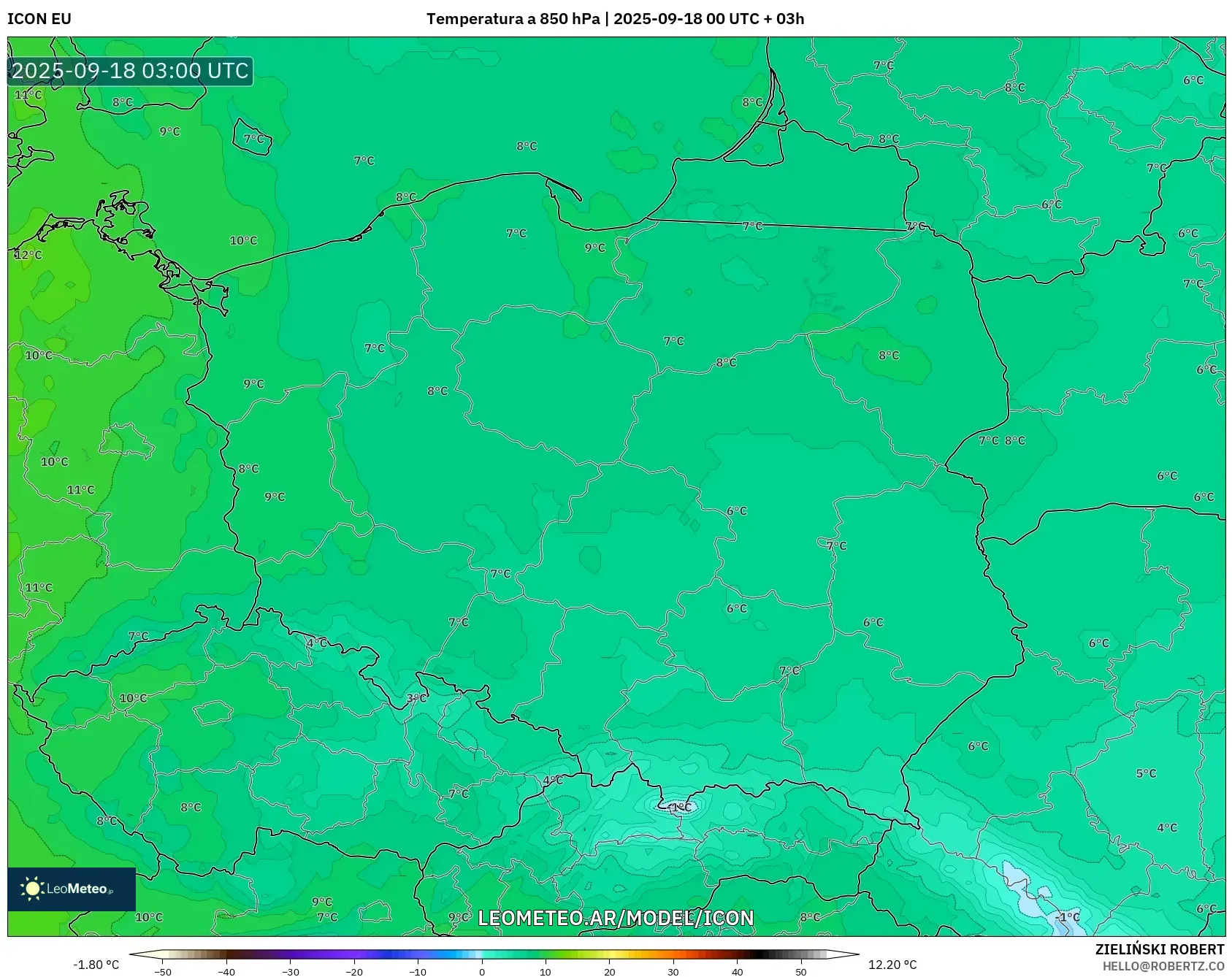 ICON model - Polonia, Temperatura a 850 hPa