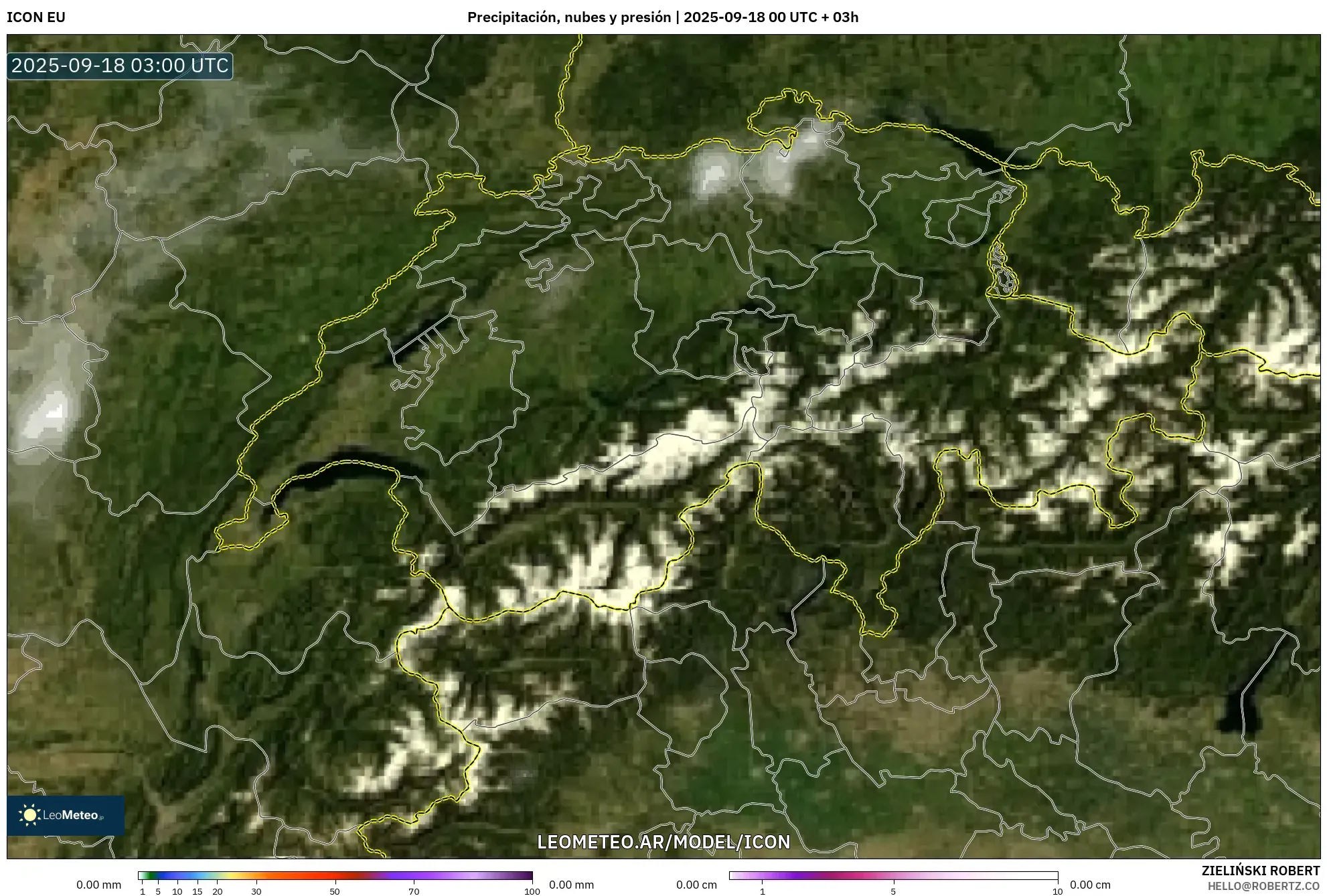 ICON model - Suiza, Precipitación, nubes y presión