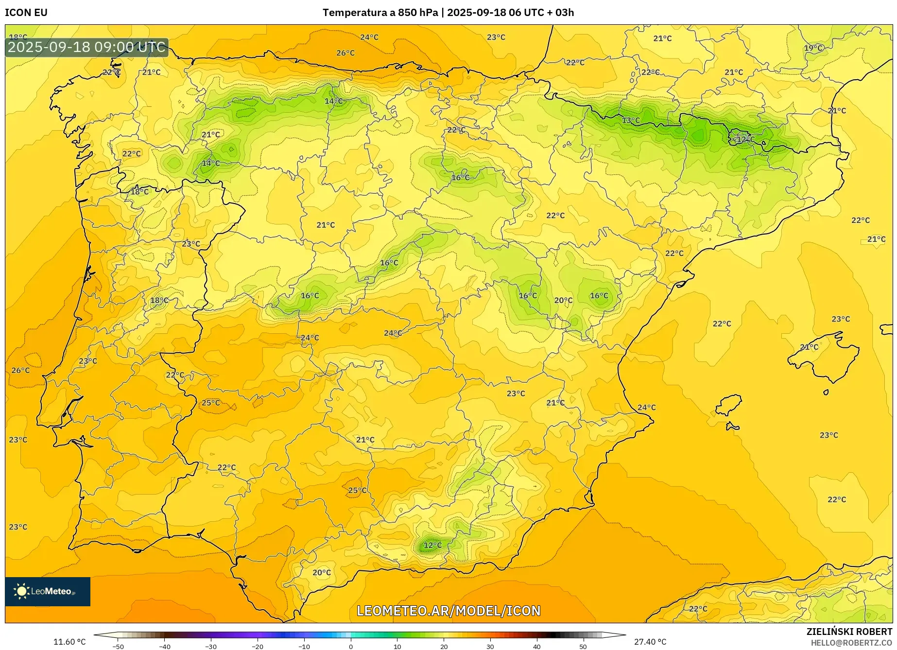 ICON model - España, Temperatura a 850 hPa