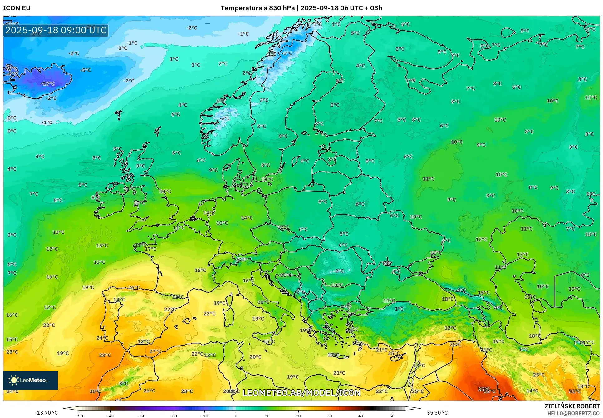 ICON model - Europa, Temperatura a 850 hPa