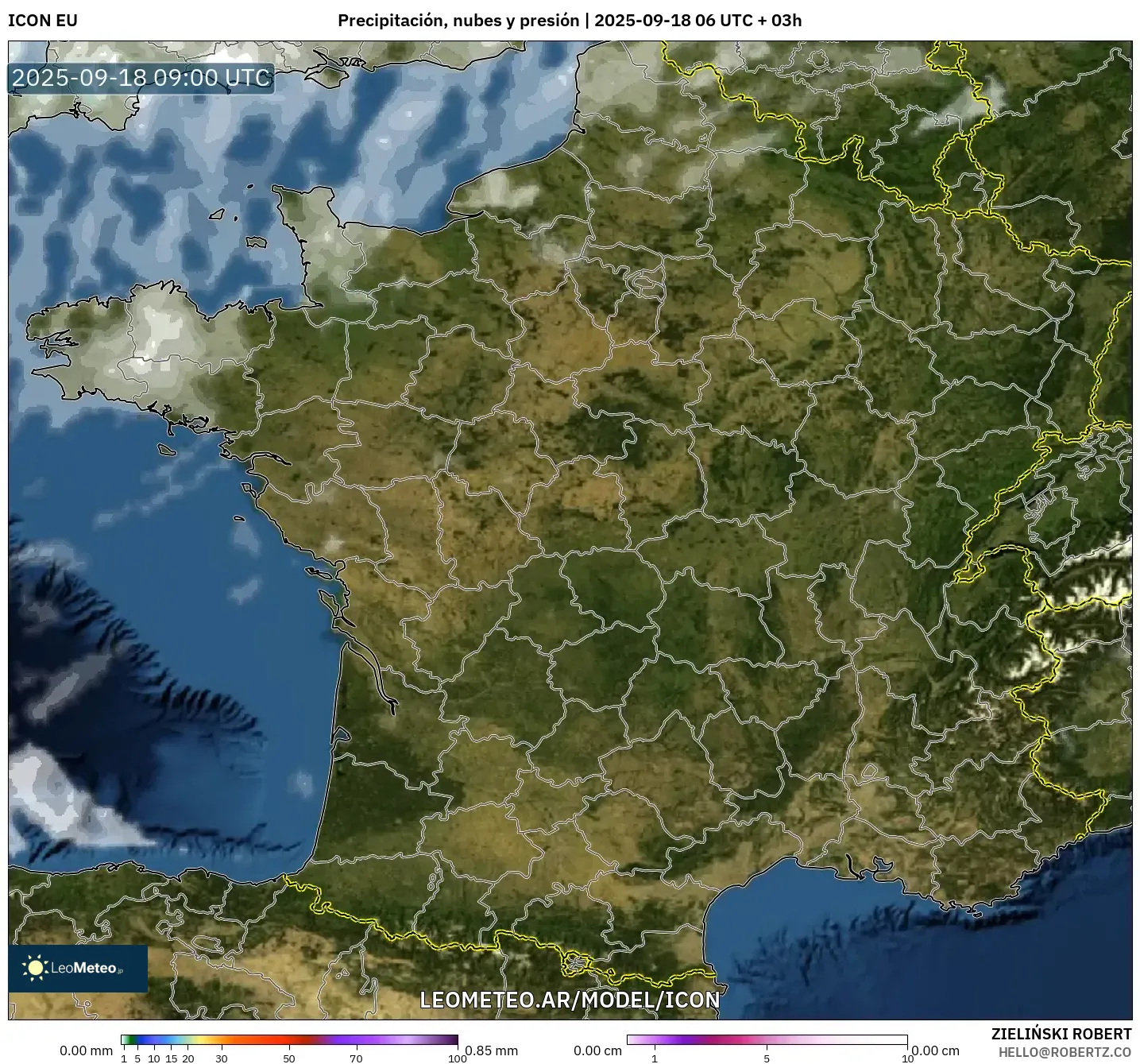 ICON model - Francia, Precipitación, nubes y presión