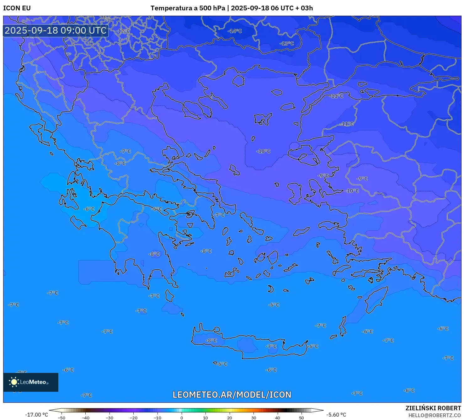 ICON model - Grecia, Temperatura a 500 hPa