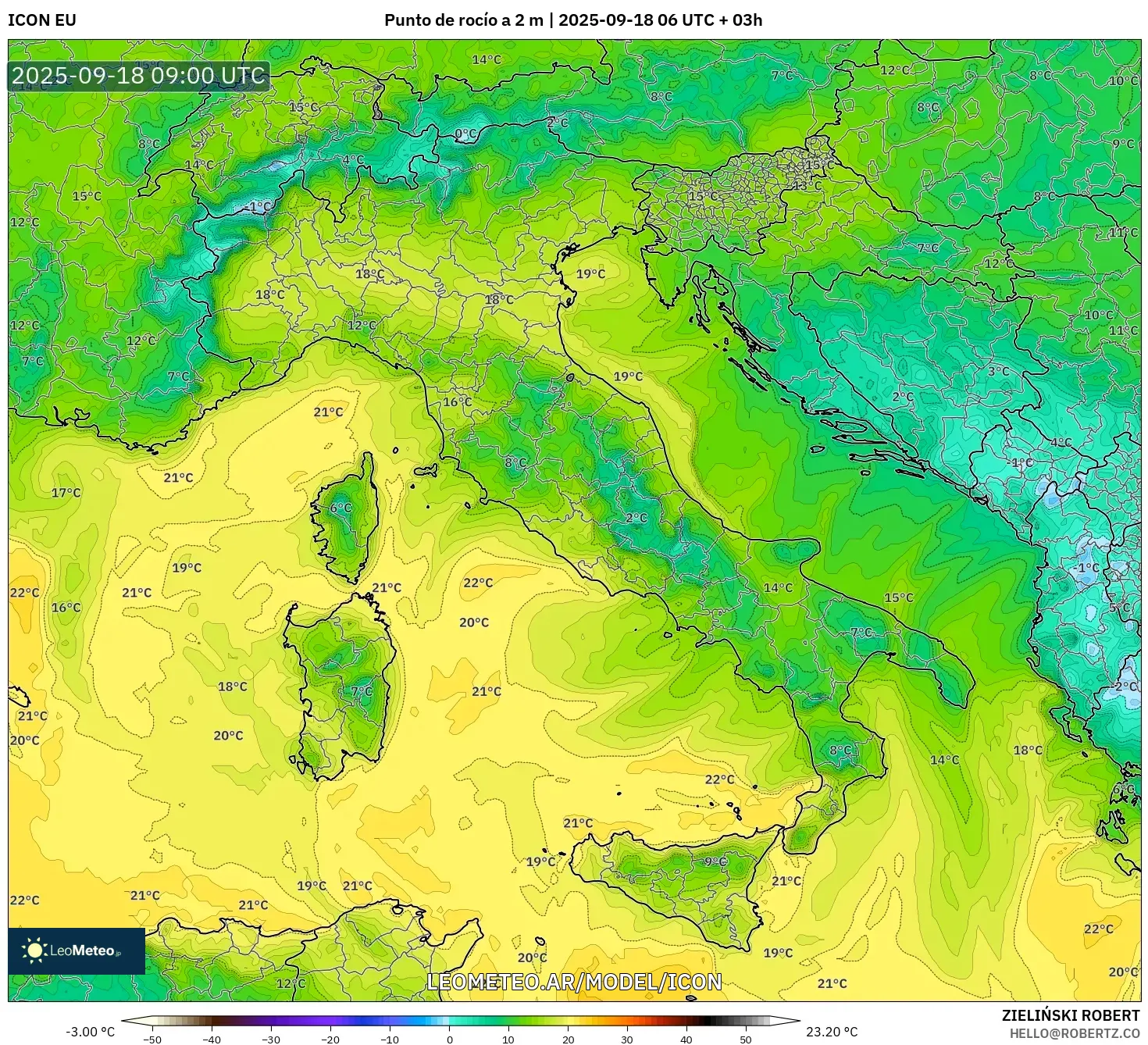ICON model - Italia, Punto de rocío a 2 m