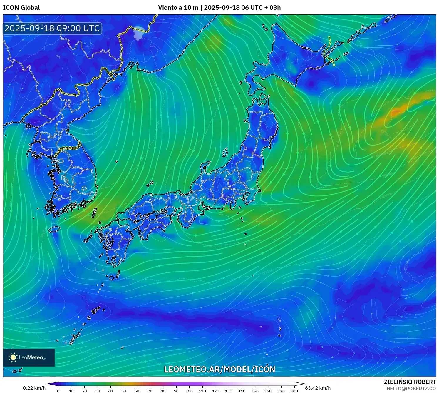 ICON model - Japón, Viento a 10 m