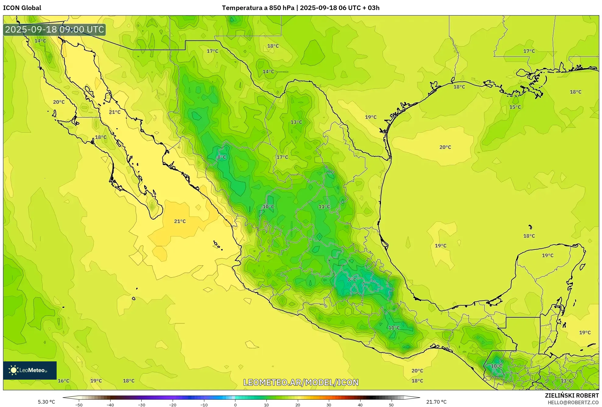 ICON model - México, Temperatura a 850 hPa ICON model - México, Temperatura a 850 hPa