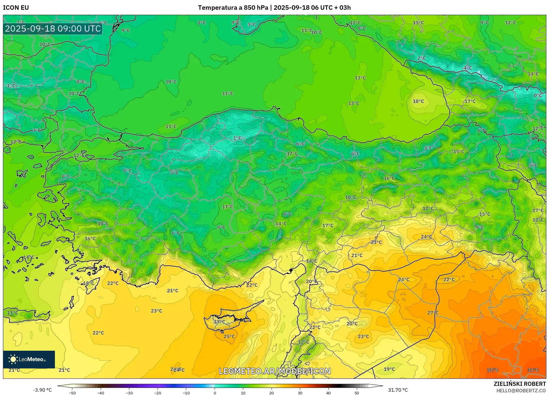 ICON model - Turquía, Temperatura a 850 hPa
