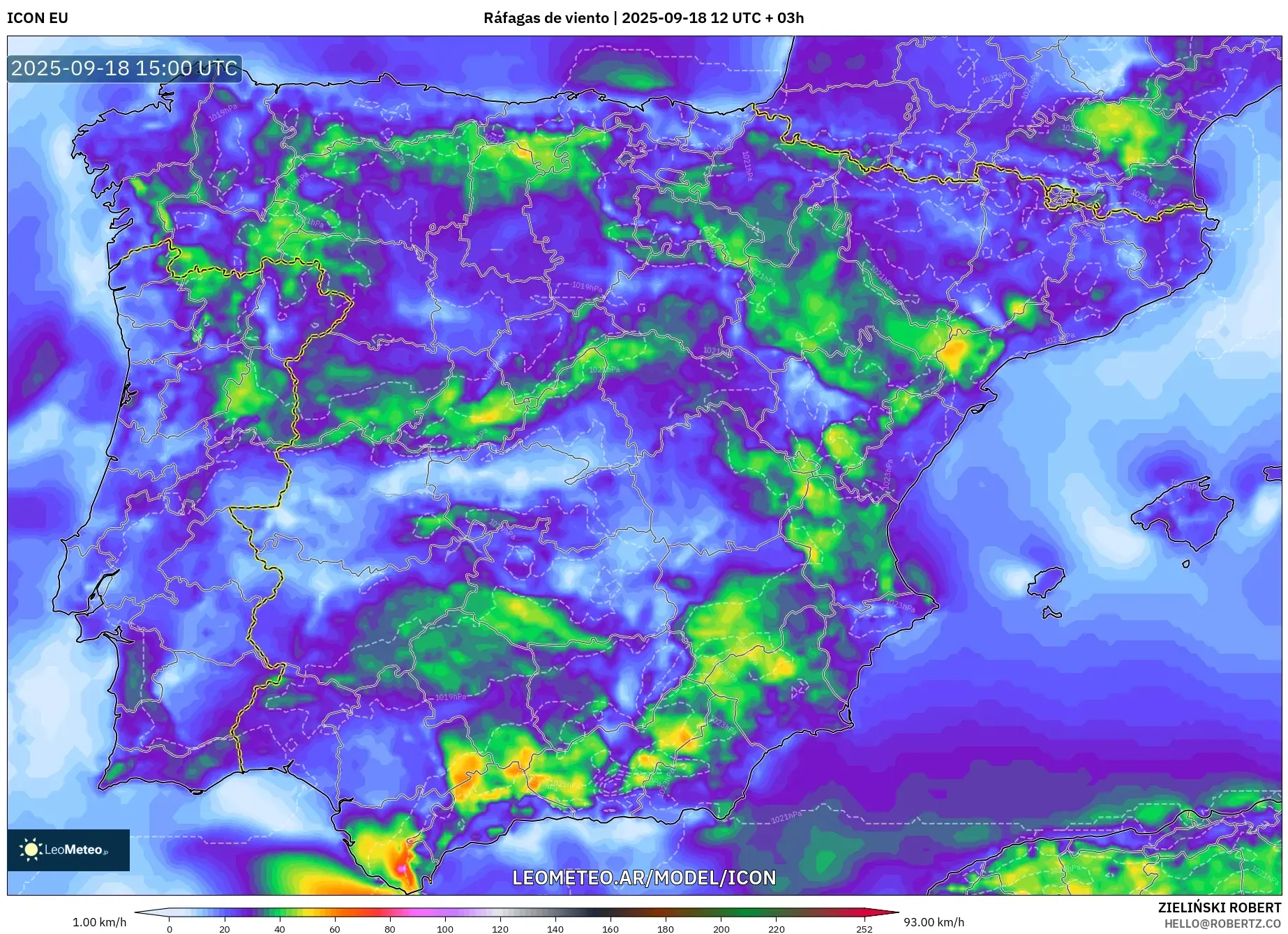 ICON model - España, Ráfagas de viento ICON model - España, Ráfagas de viento