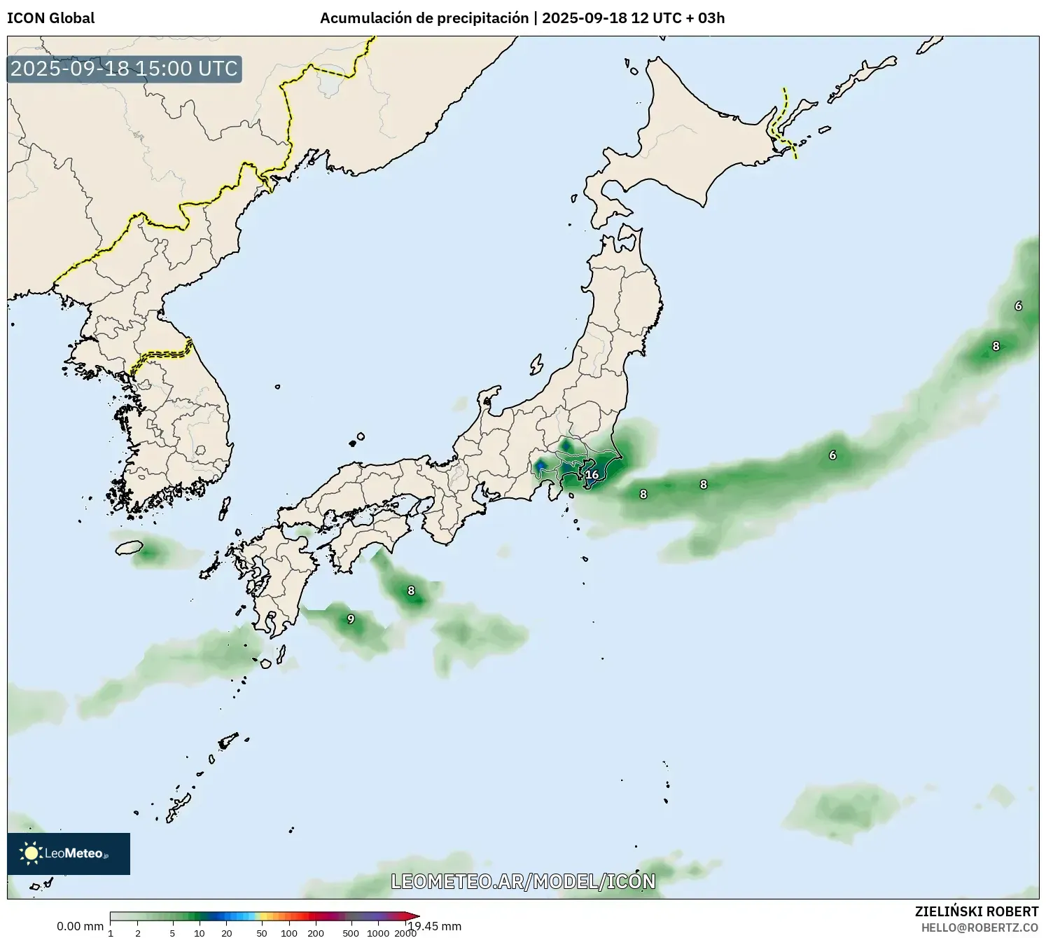 ICON model - Japón, Acumulación de precipitación