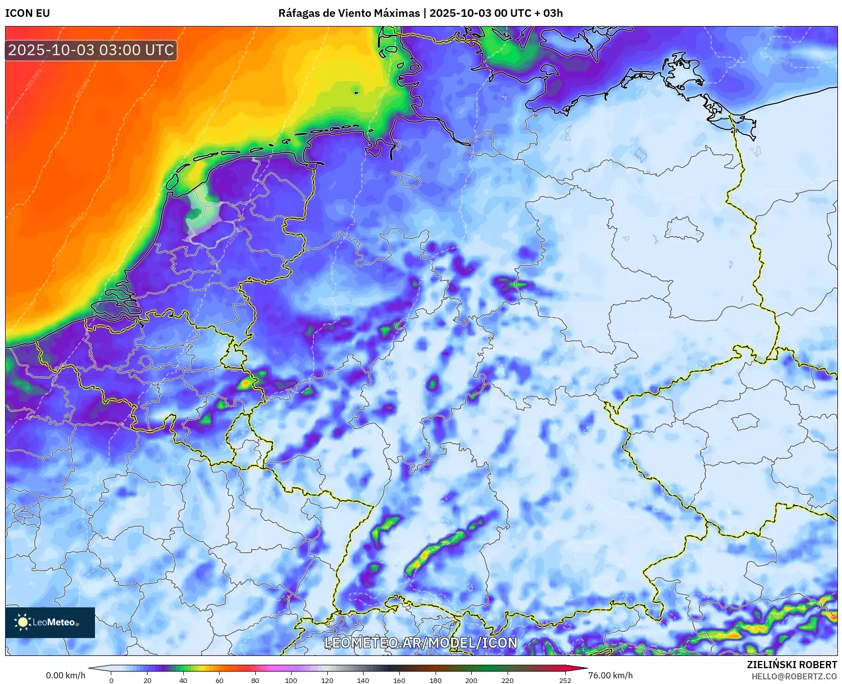 ICON model - Alemania, Ráfagas de Viento Máximas