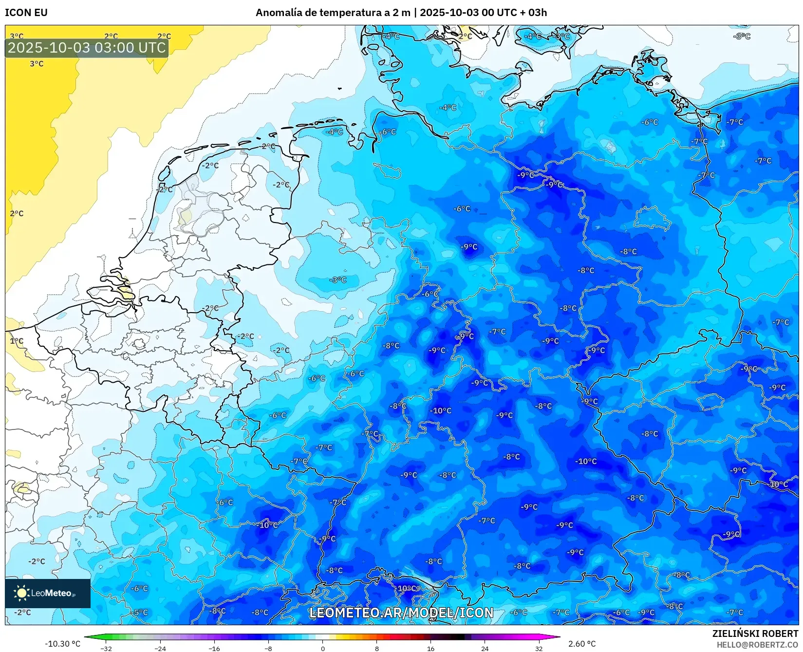 ICON model - Alemania, Anomalía de temperatura a 2 m