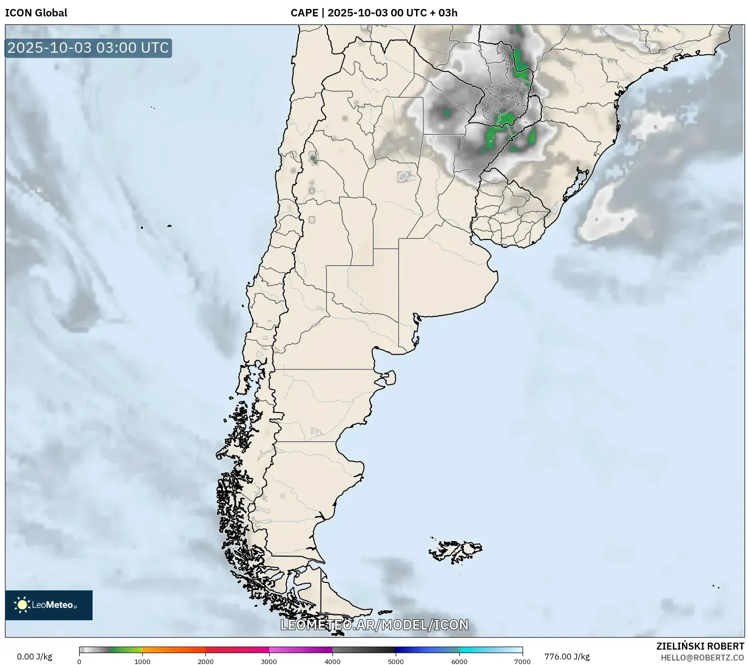 ICON model - Argentina, CAPE
