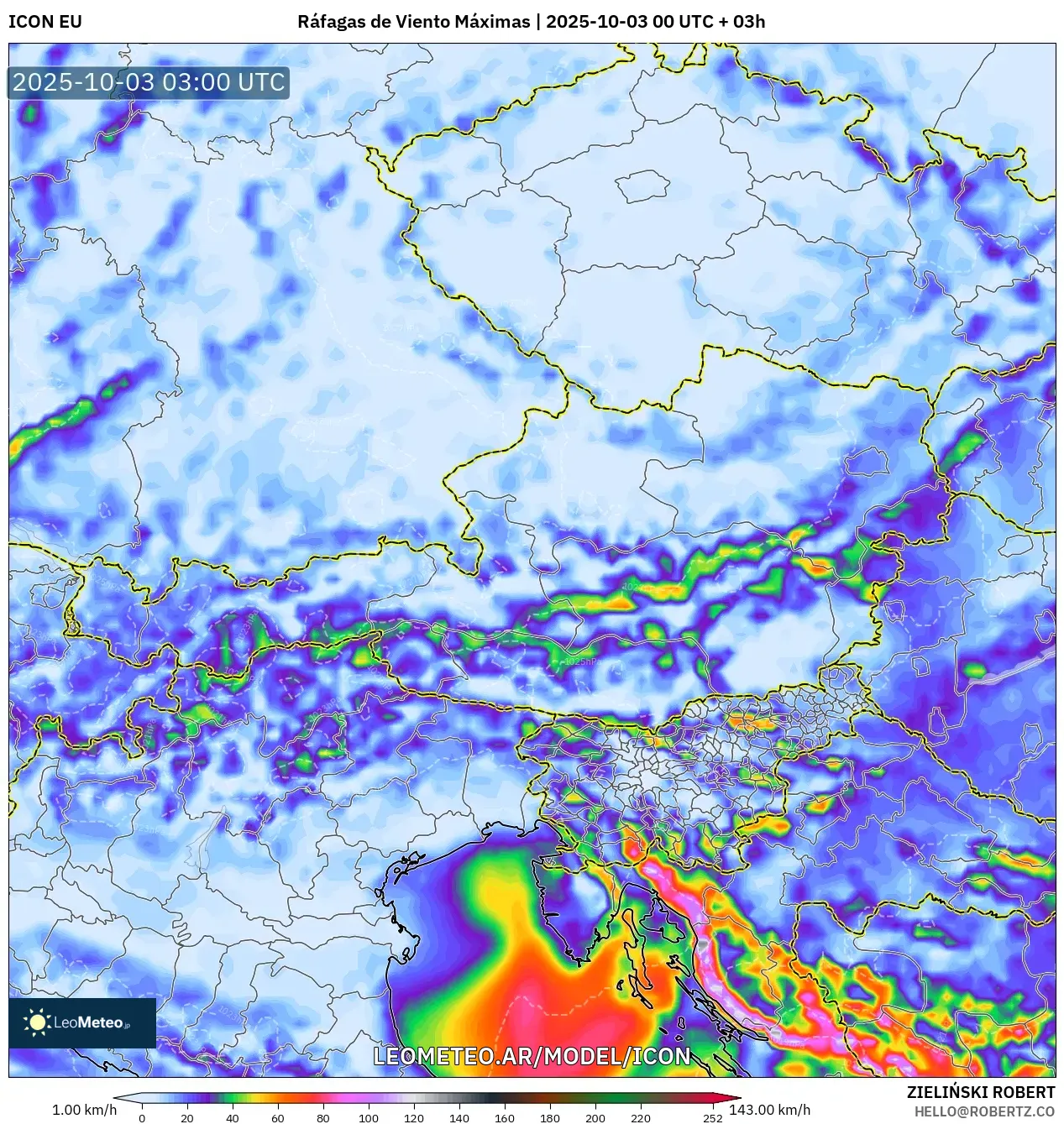 ICON model - Austria, Ráfagas de Viento Máximas