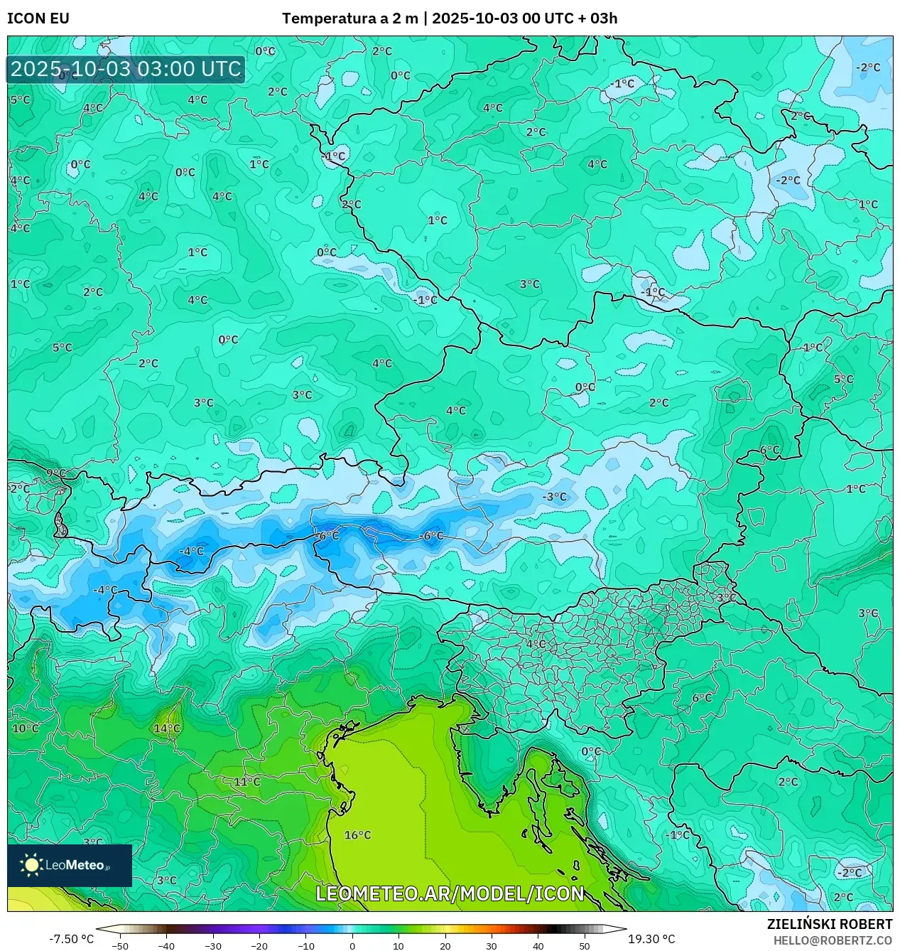 ICON model - Austria, Temperatura a 2 m