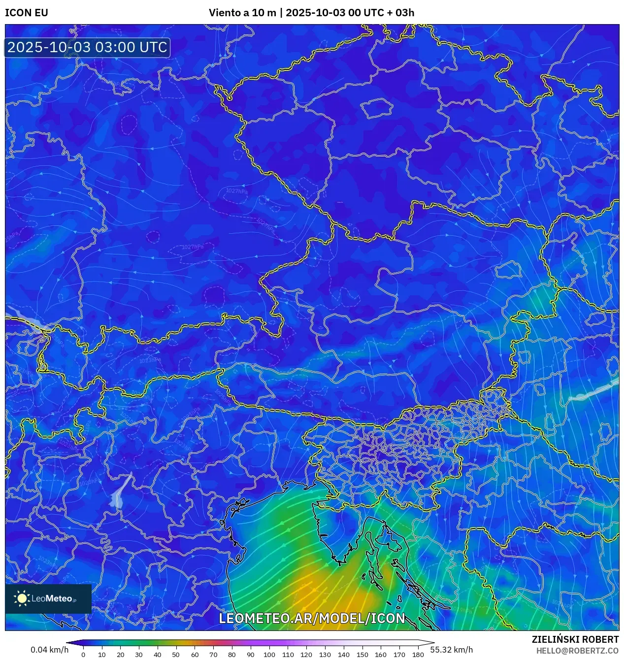 ICON model - Austria, Viento a 10 m ICON model - Austria, Viento a 10 m