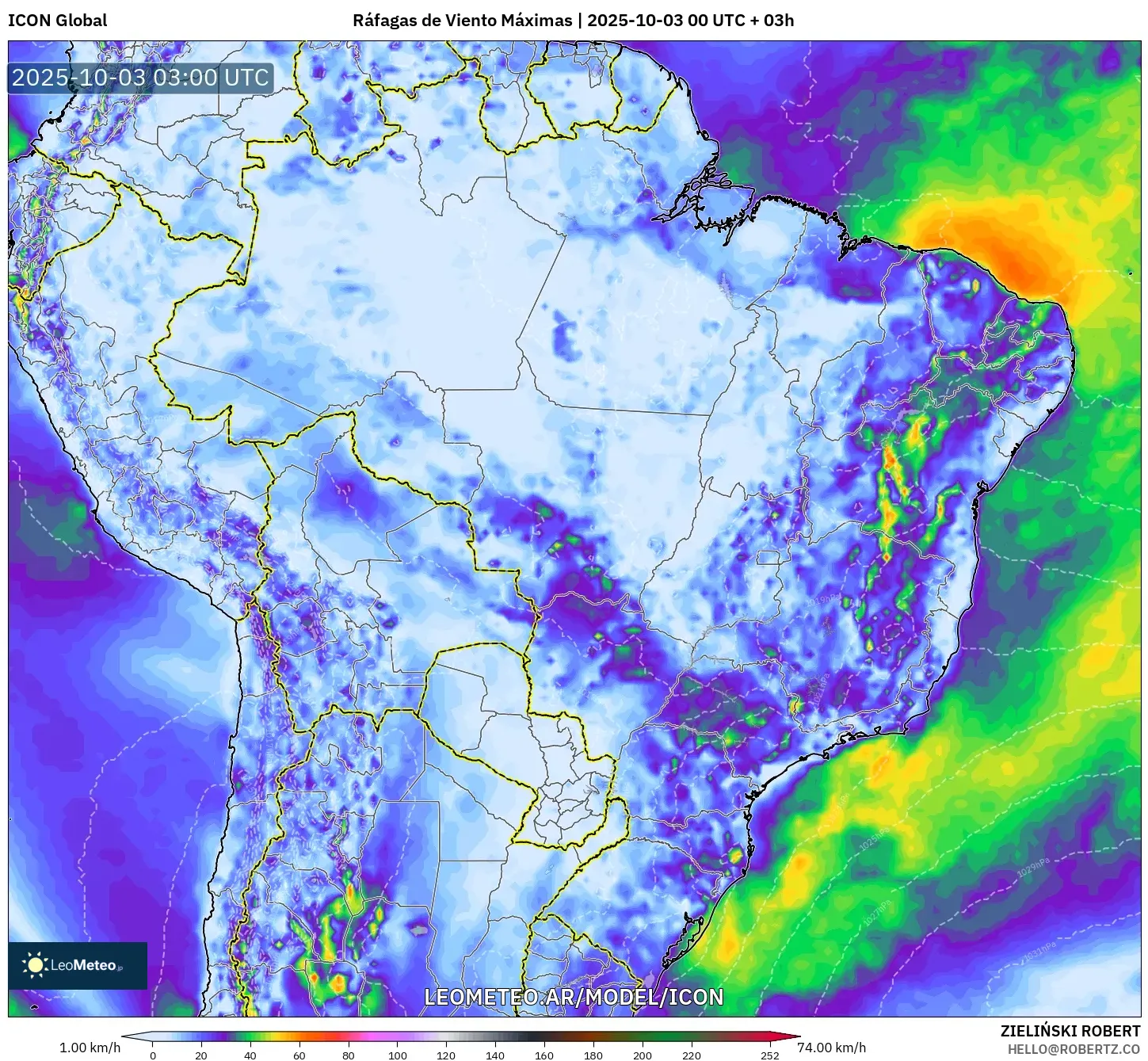 ICON model - Brasil, Ráfagas de Viento Máximas