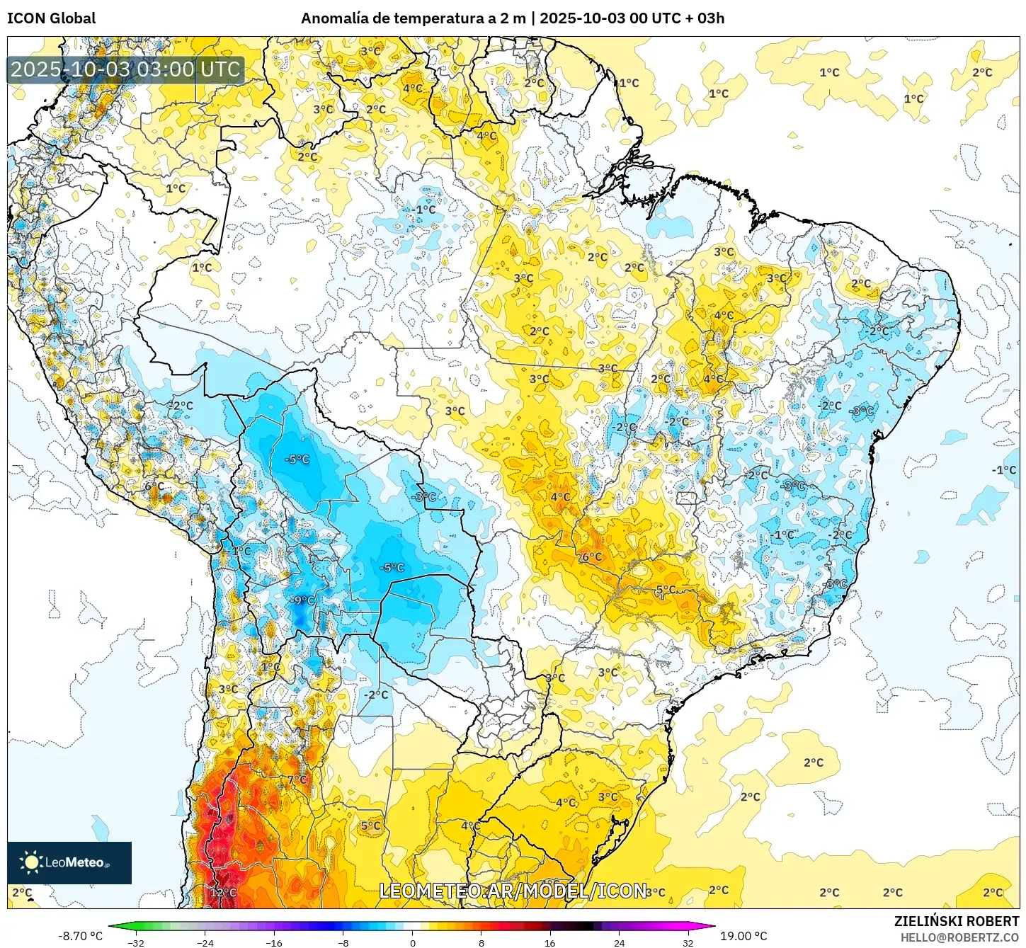 ICON model - Brasil, Anomalía de temperatura a 2 m