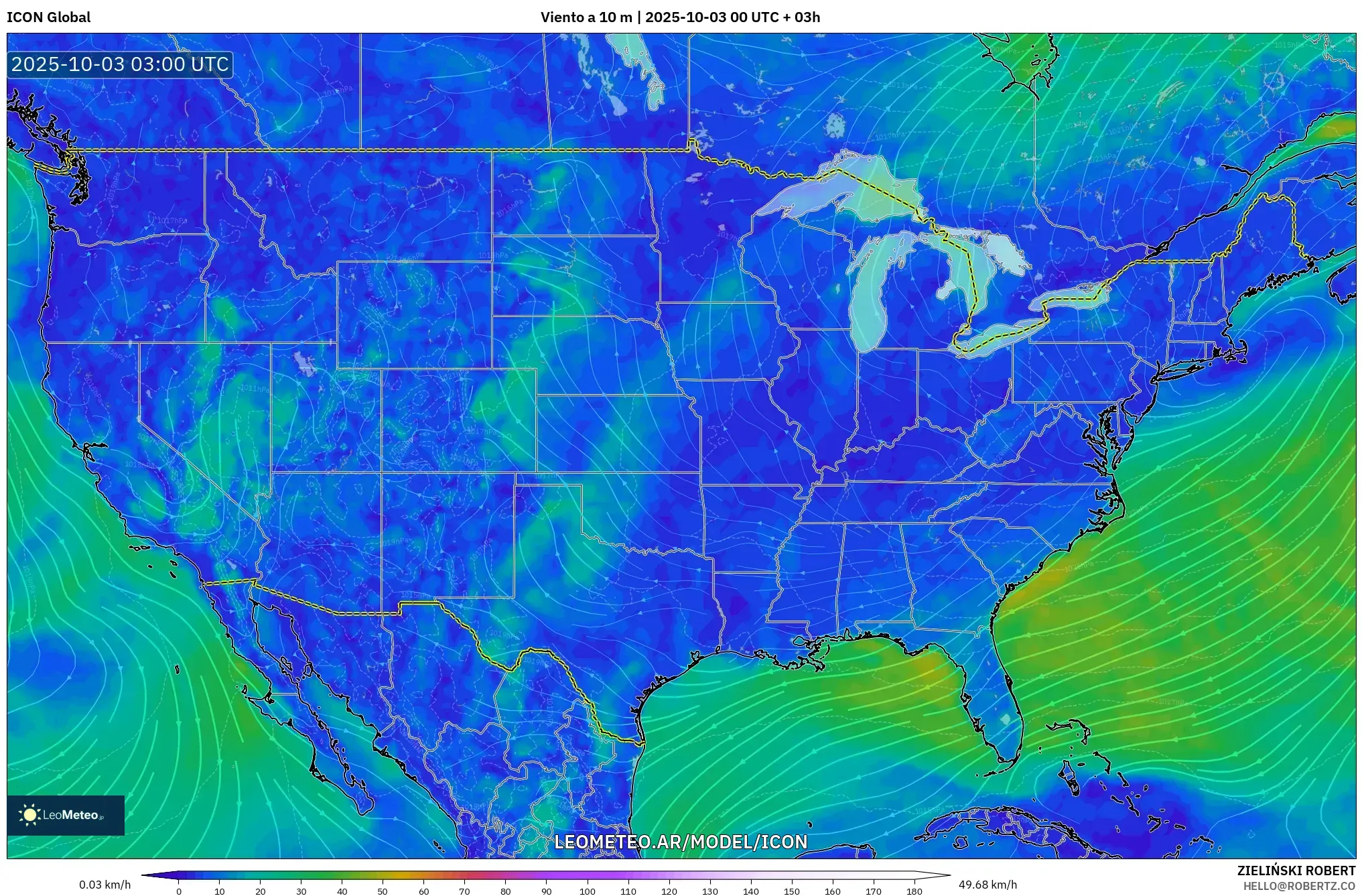 ICON model - Estados Unidos, Viento a 10 m ICON model - Estados Unidos, Viento a 10 m