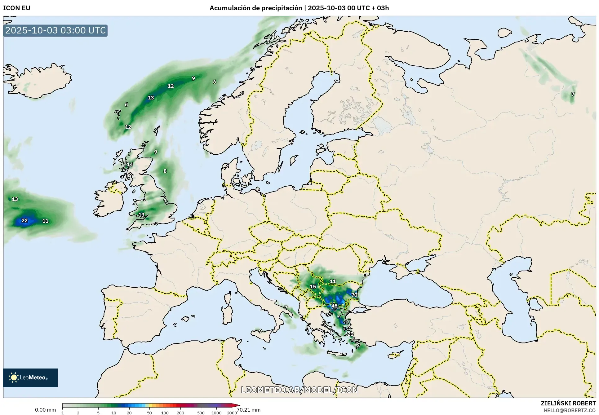 ICON model - Europa, Acumulación de precipitación