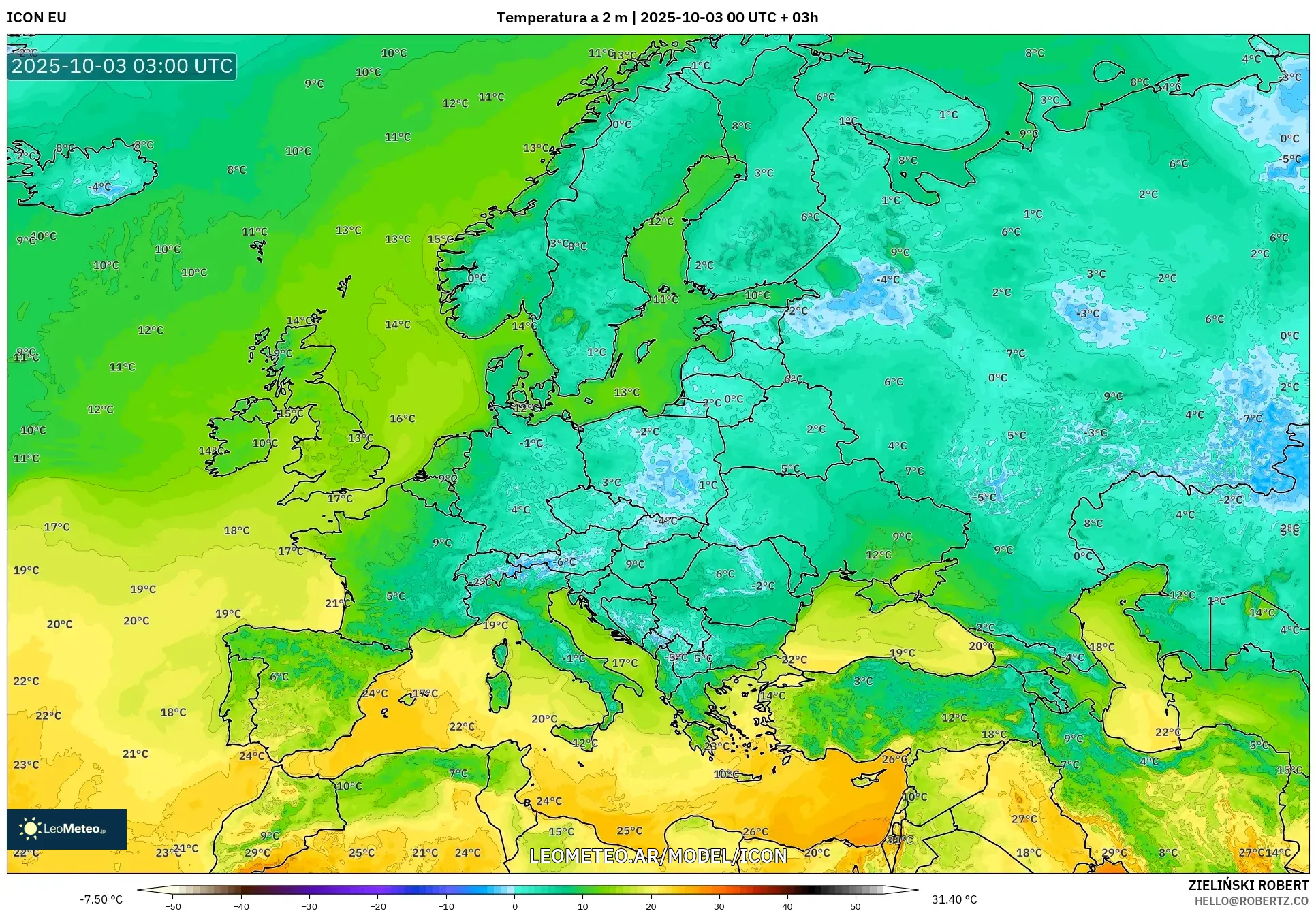 ICON model - Europa, Temperatura a 2 m